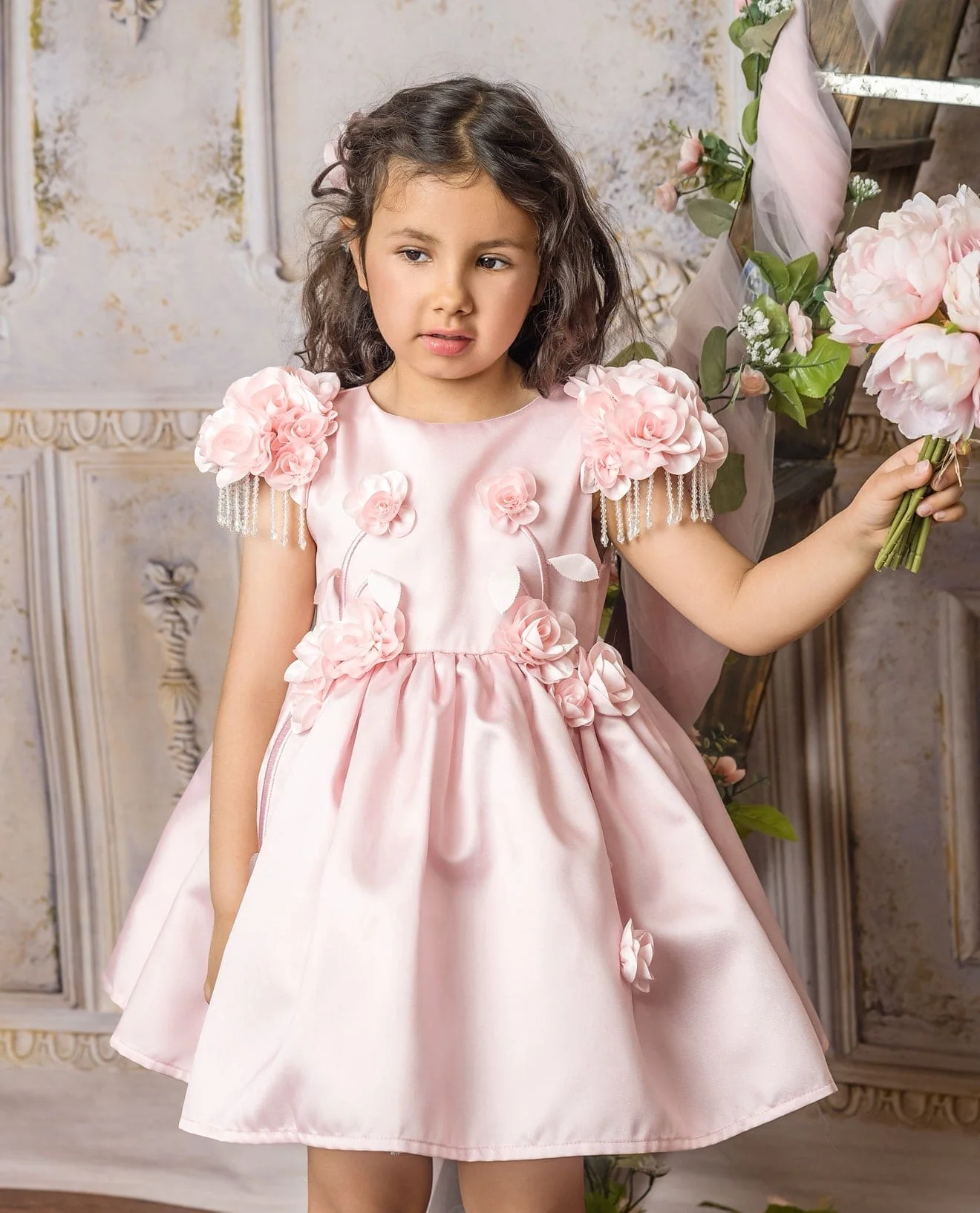 Azalea Pink Dress With Shoulder Flowers - Image 8