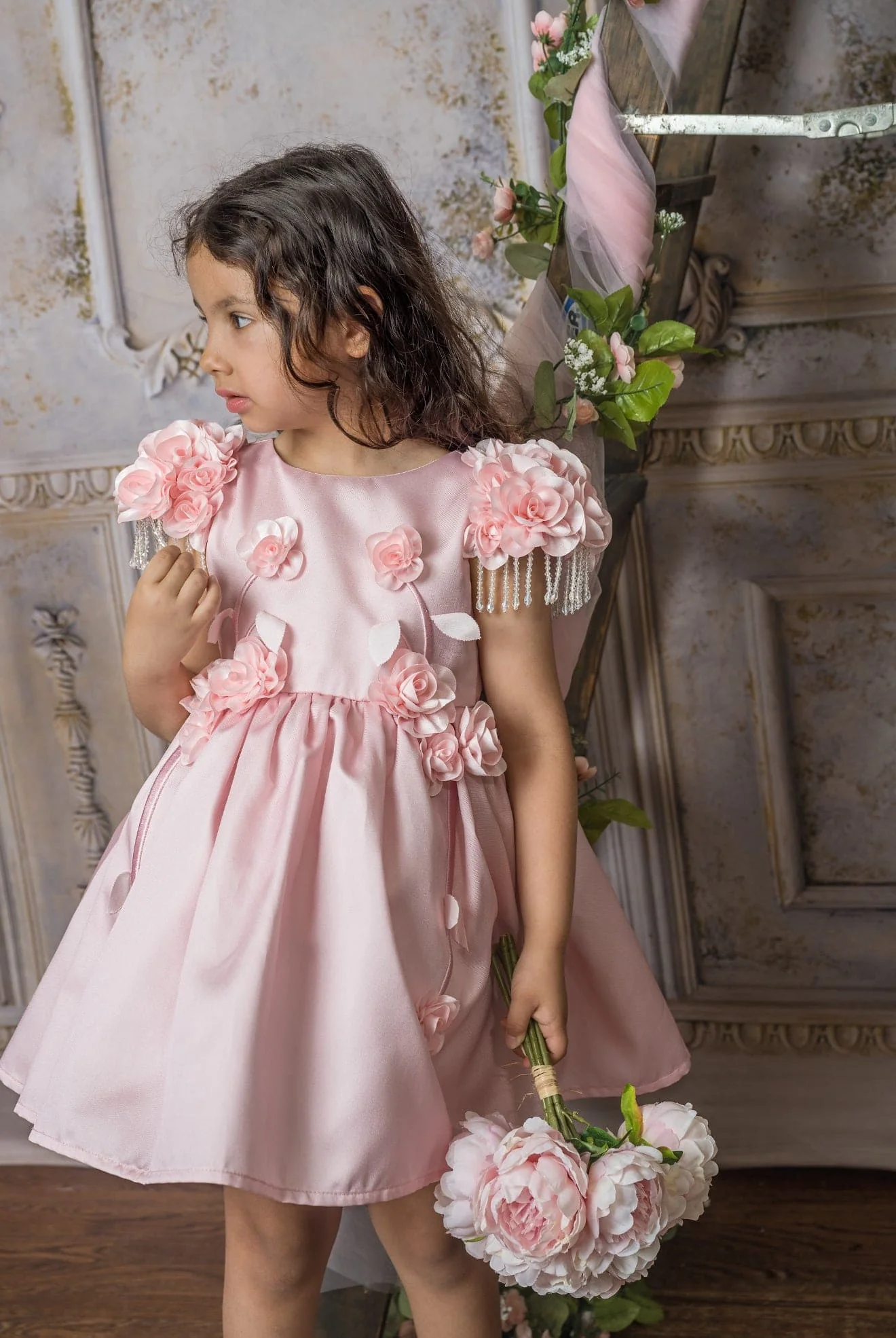 Azalea Pink Dress With Shoulder Flowers - Image 9