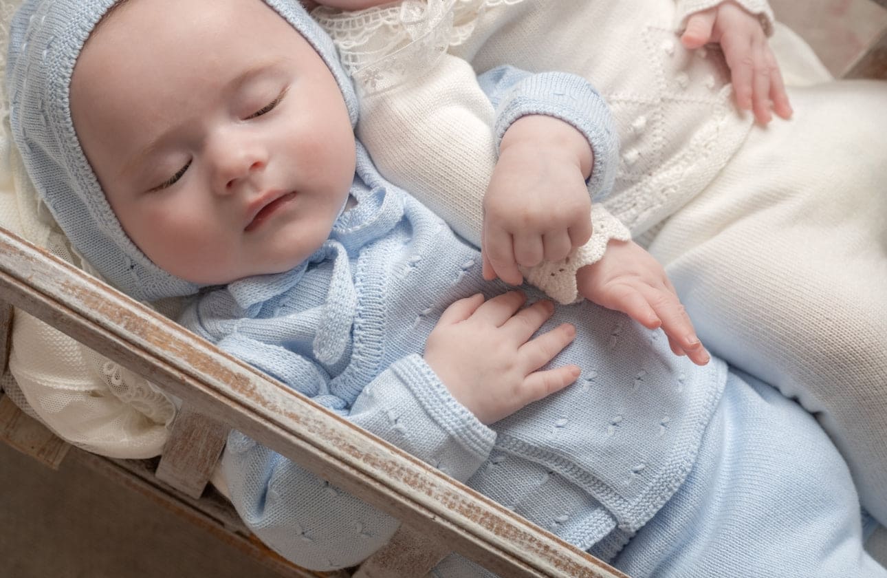 Baby Blue Three Piece Spanish Knit Baby Set - Image 3