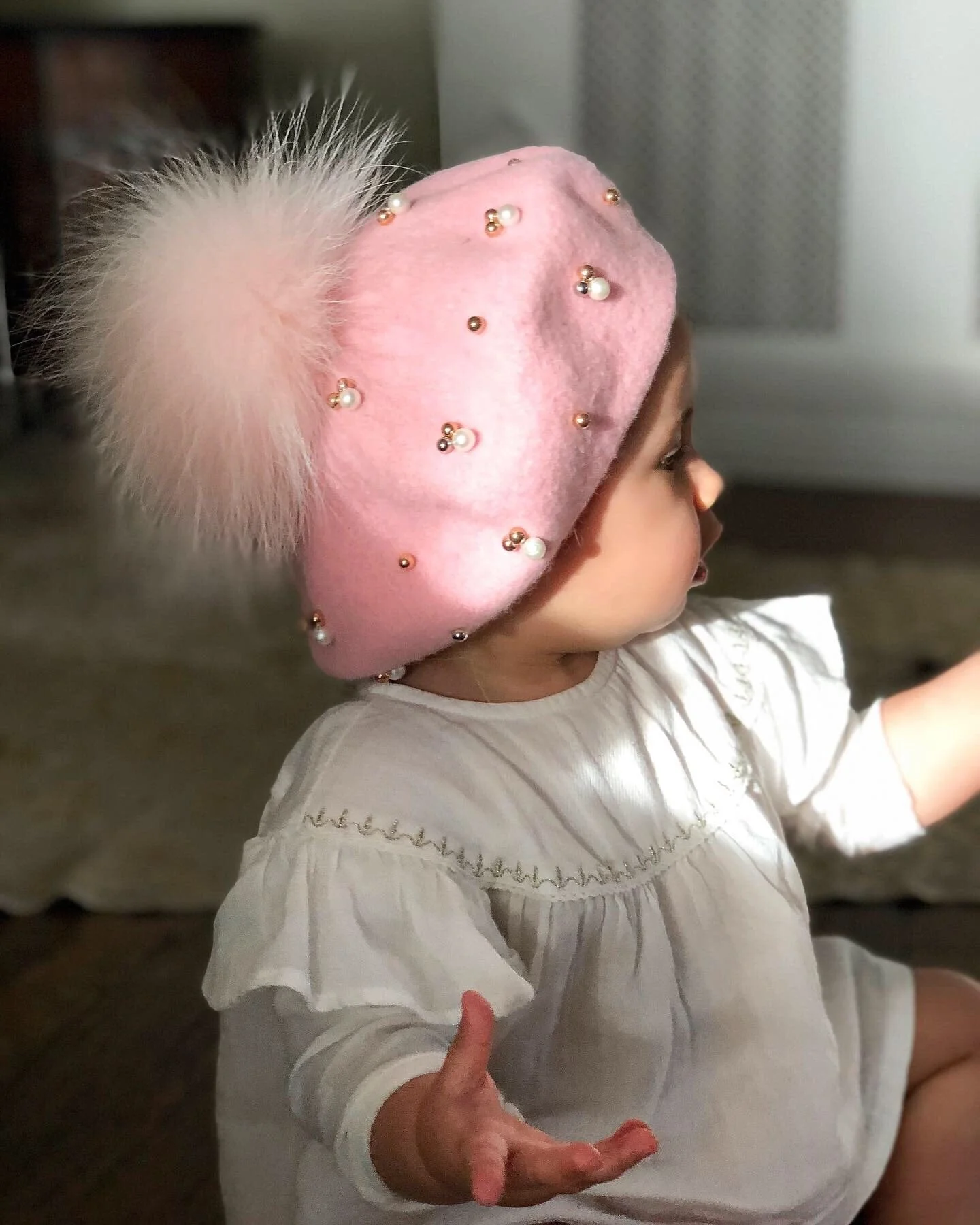 Baby Wool Beret with Pearls - Image 11