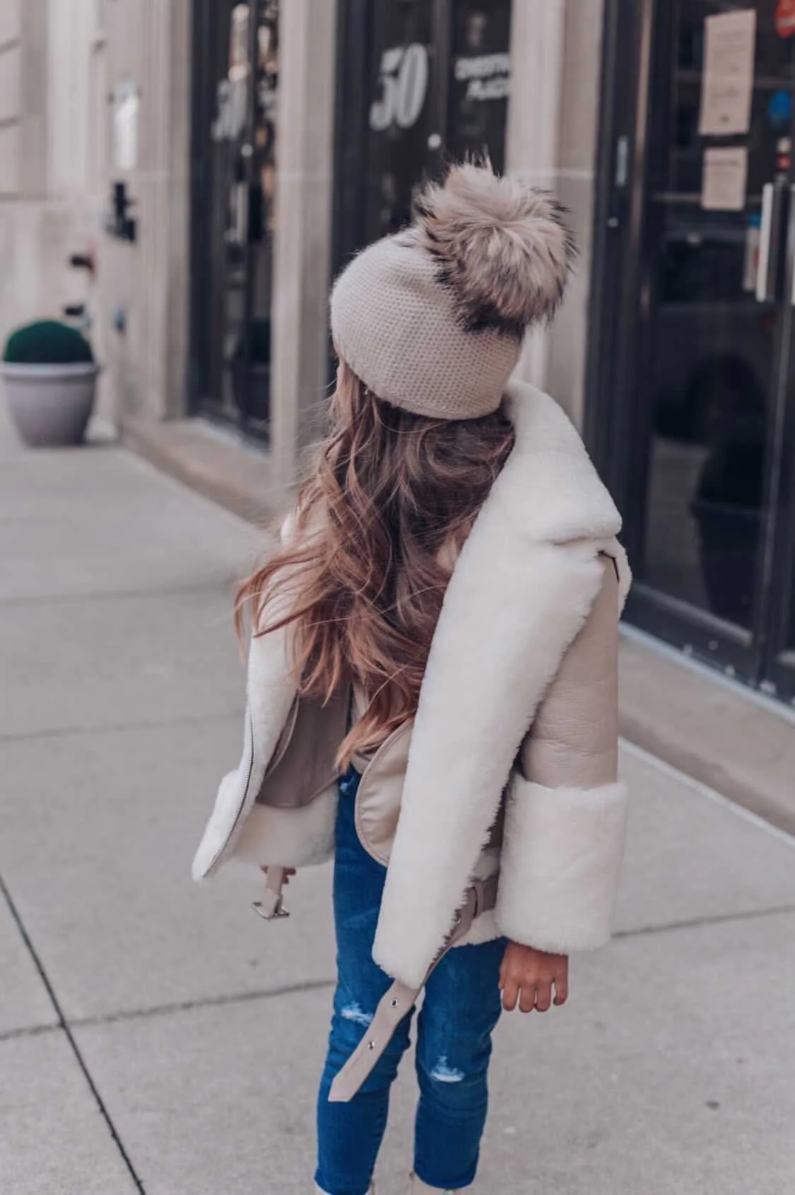 Honeycomb Beige Cashmere Beanie with Beige Pom - Image 5