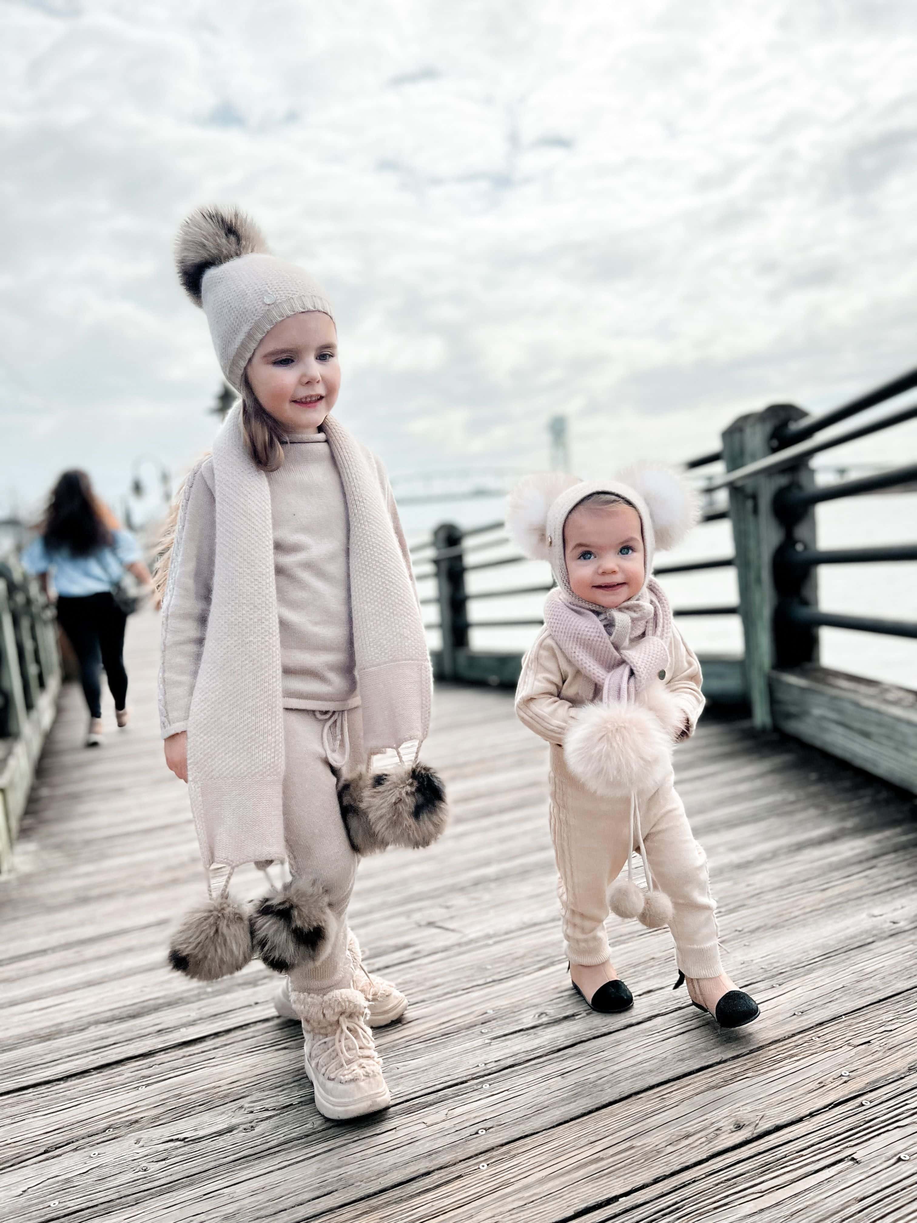 Honeycomb Beige Cashmere Beanie with Animal Print Poms - Image 11