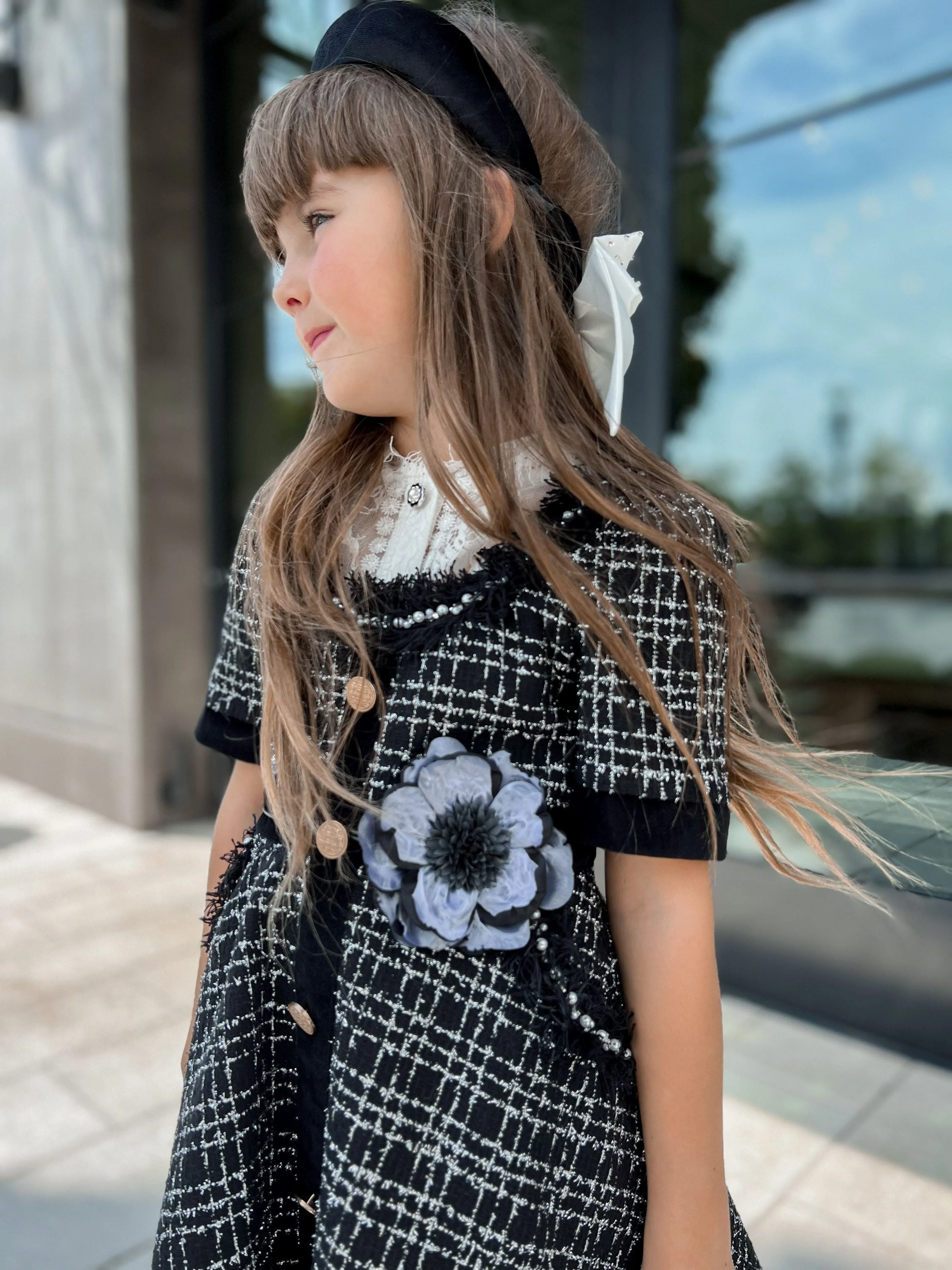 Alex Black Flower Tie With Flower Tassels - Image 7