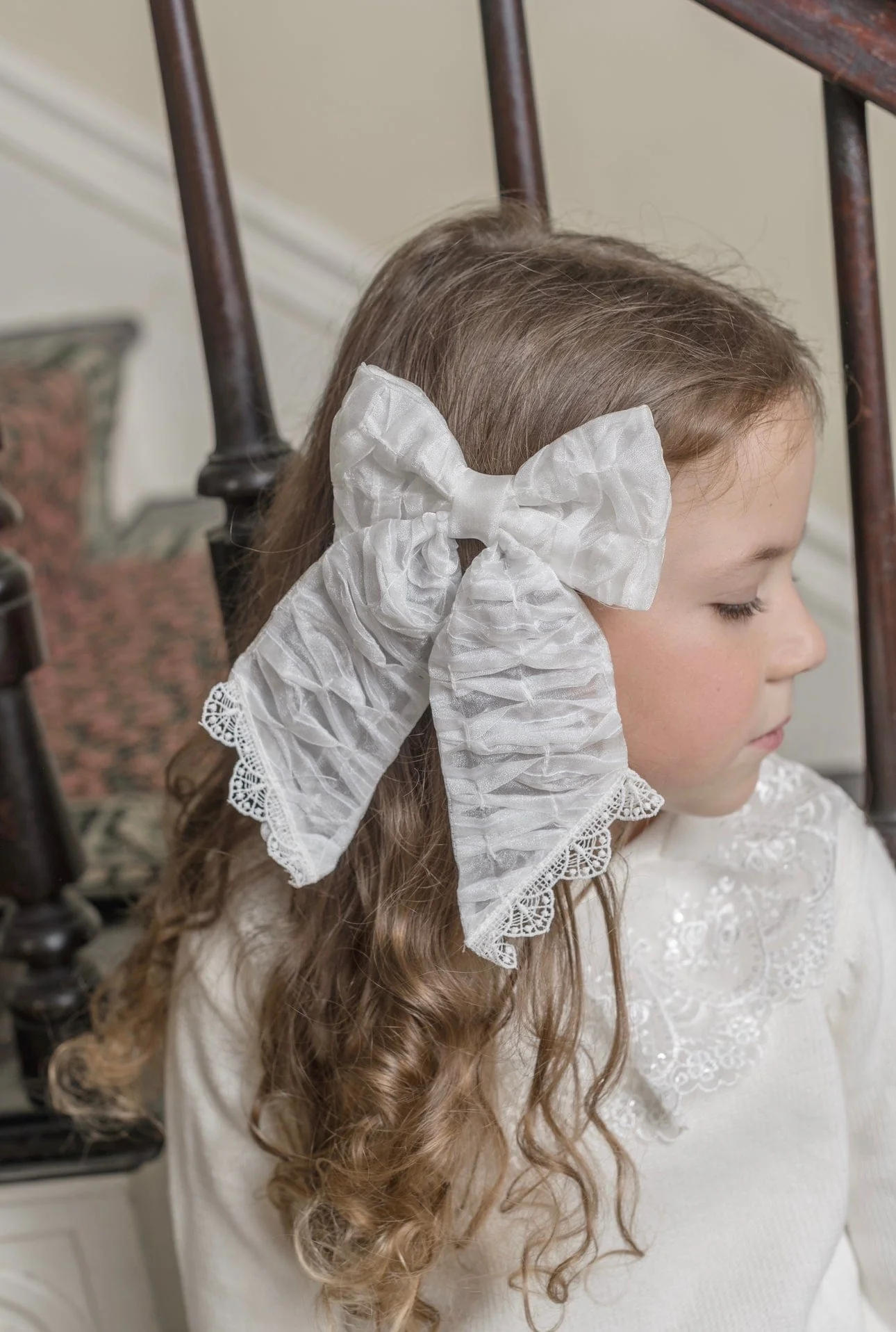 Blair White Organza Hair Bow - Image 2