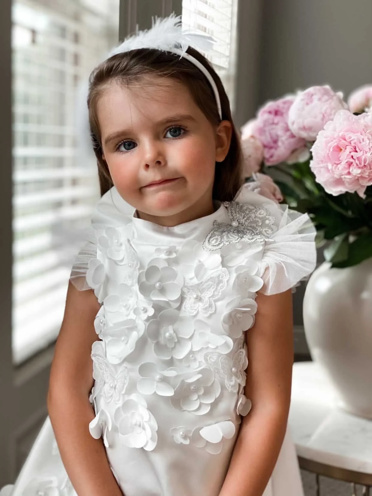 Butterfly White Satin Ceremony Dress - Image 11
