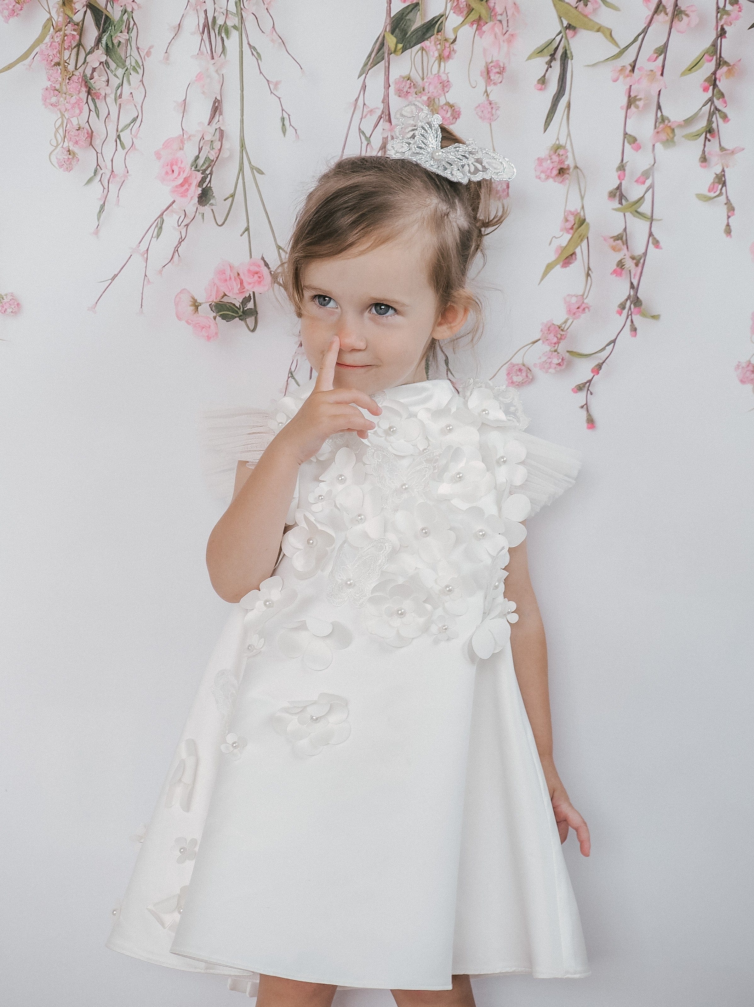 Butterfly White Satin Ceremony Dress - Image 16