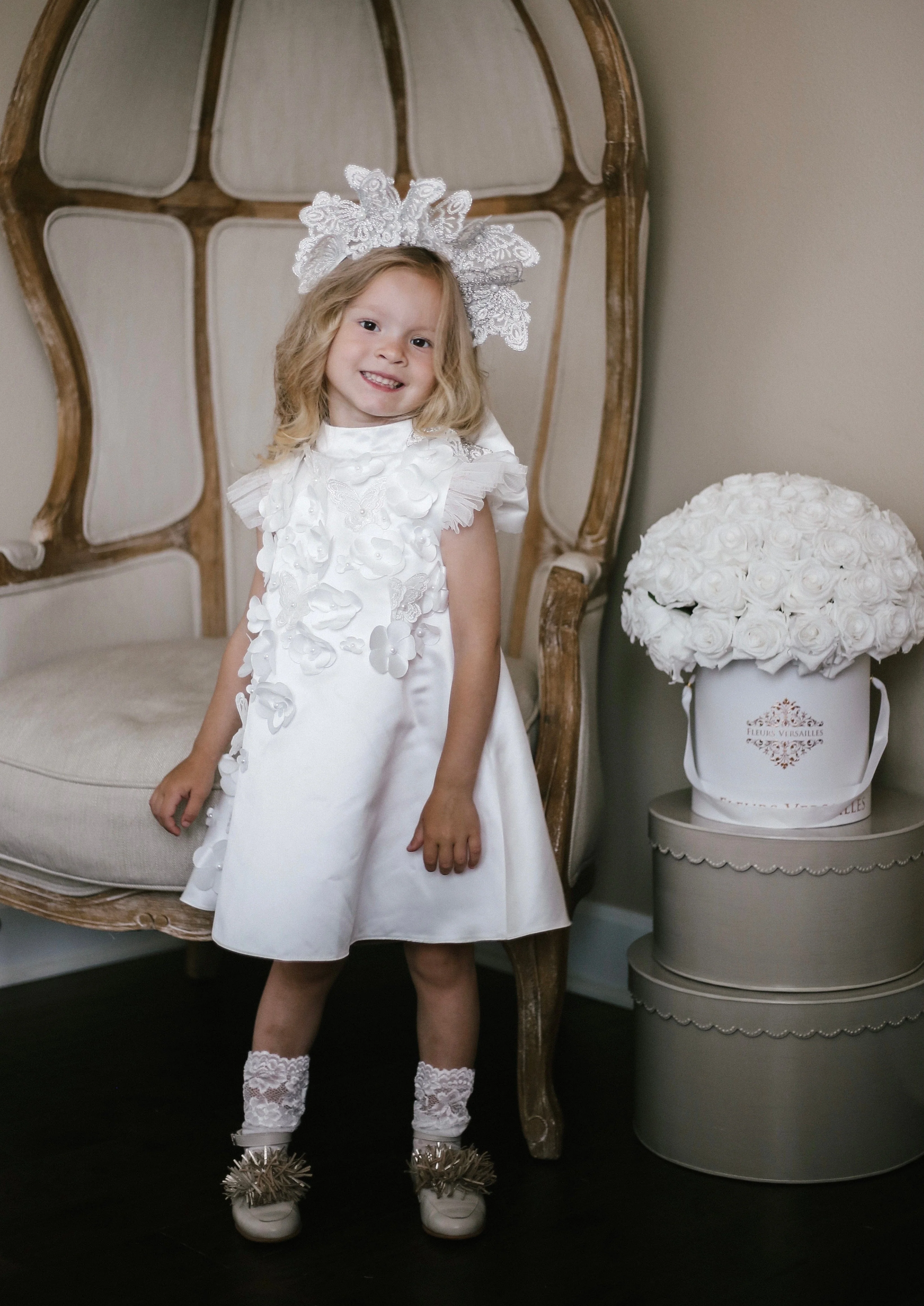 Butterfly White Satin Ceremony Dress - Image 17