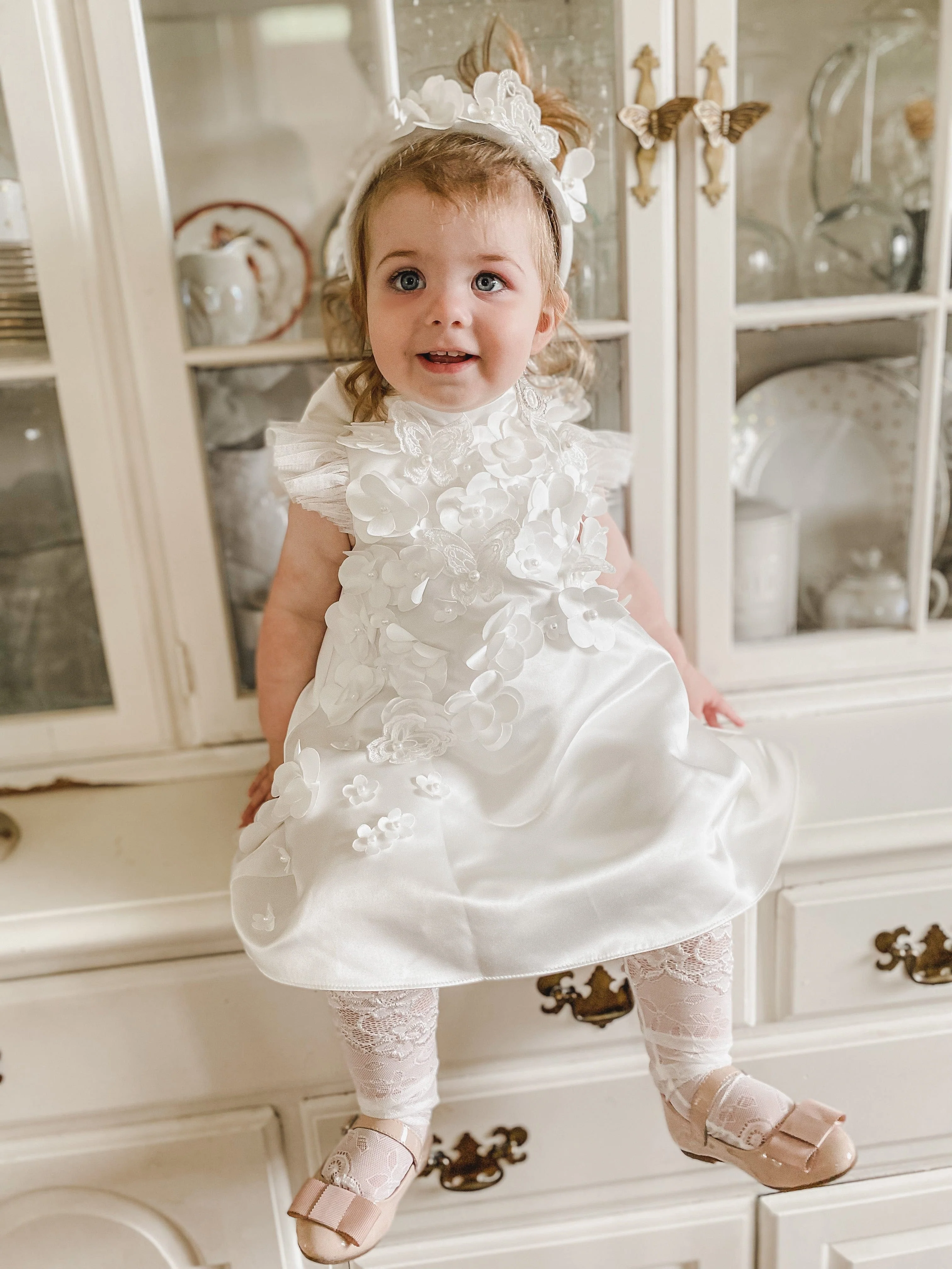 Butterfly White Satin Ceremony Dress - Image 18