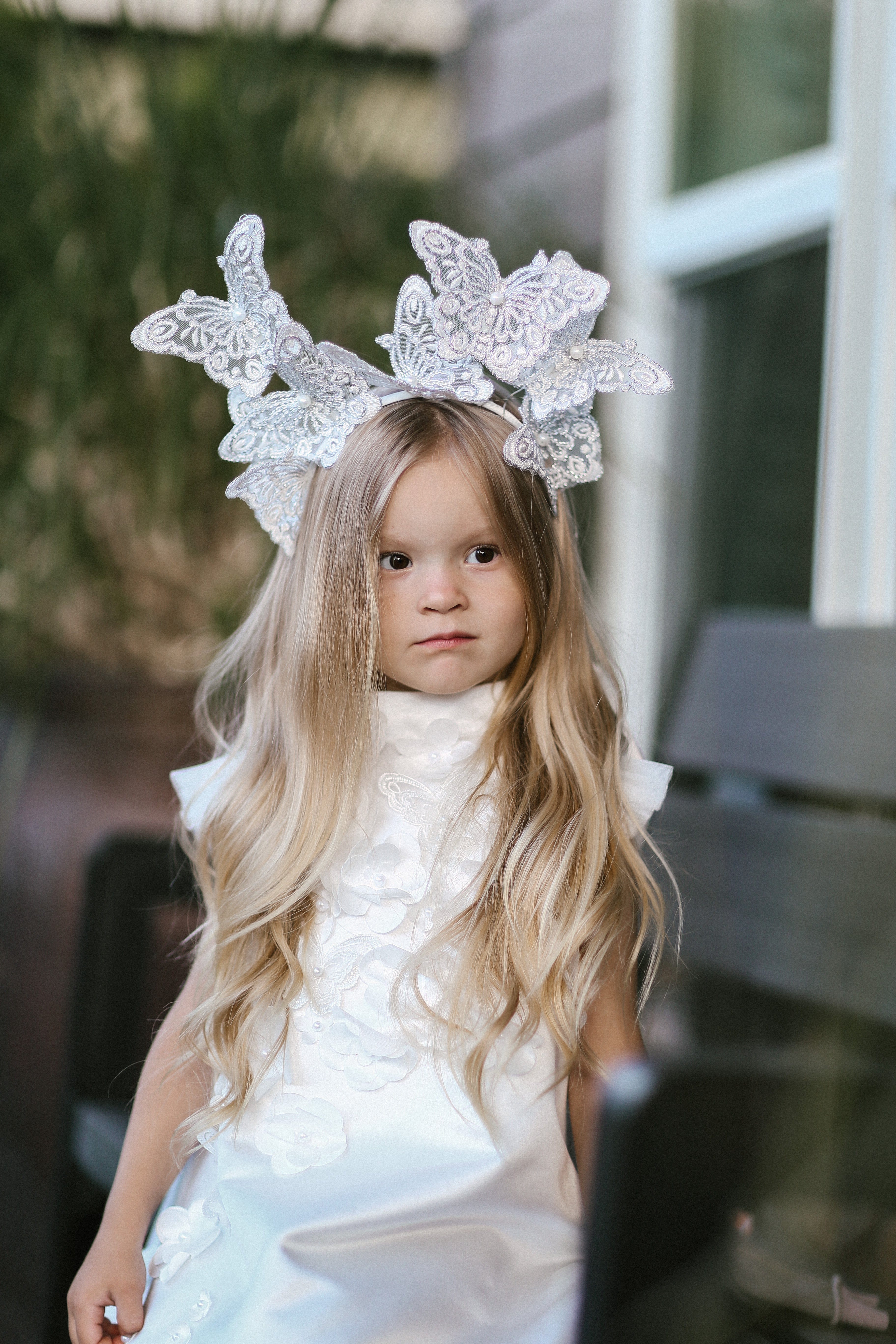 Butterfly White Satin Ceremony Dress - Image 19