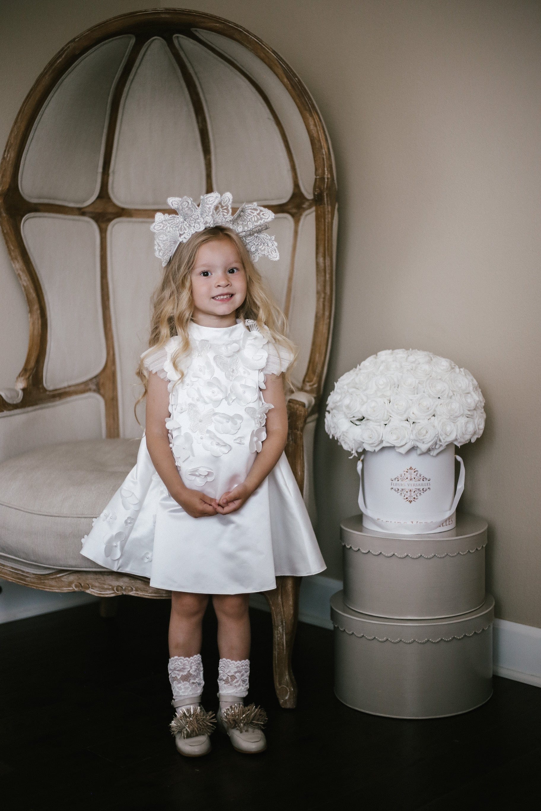 Butterfly White Satin Ceremony Dress - Image 21
