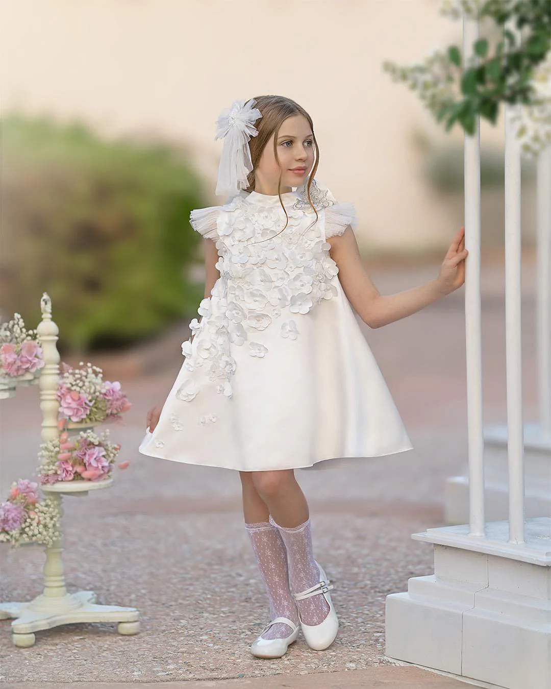Butterfly White Satin Ceremony Dress - Image 6