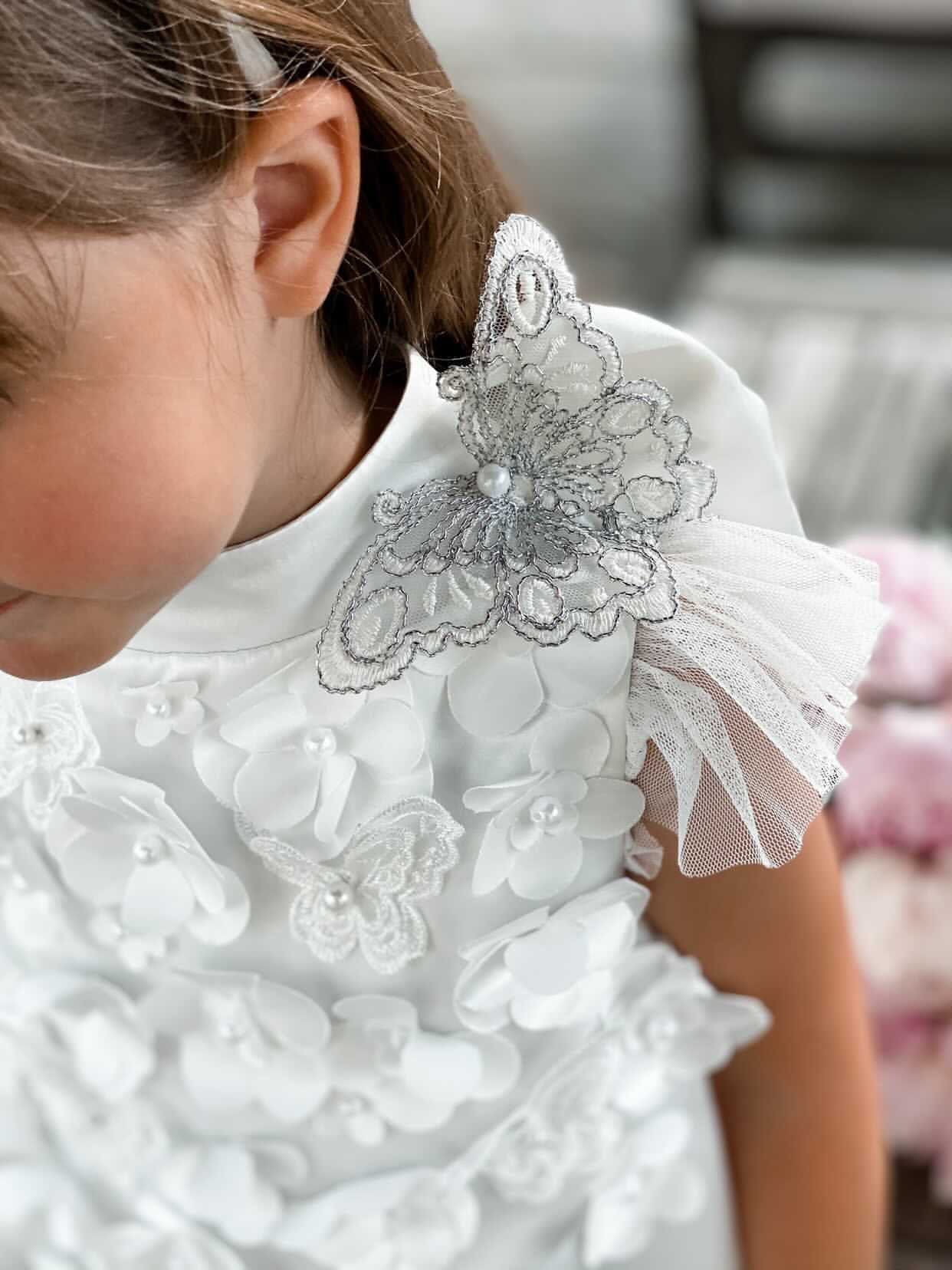 Butterfly White Satin Ceremony Dress - Image 8