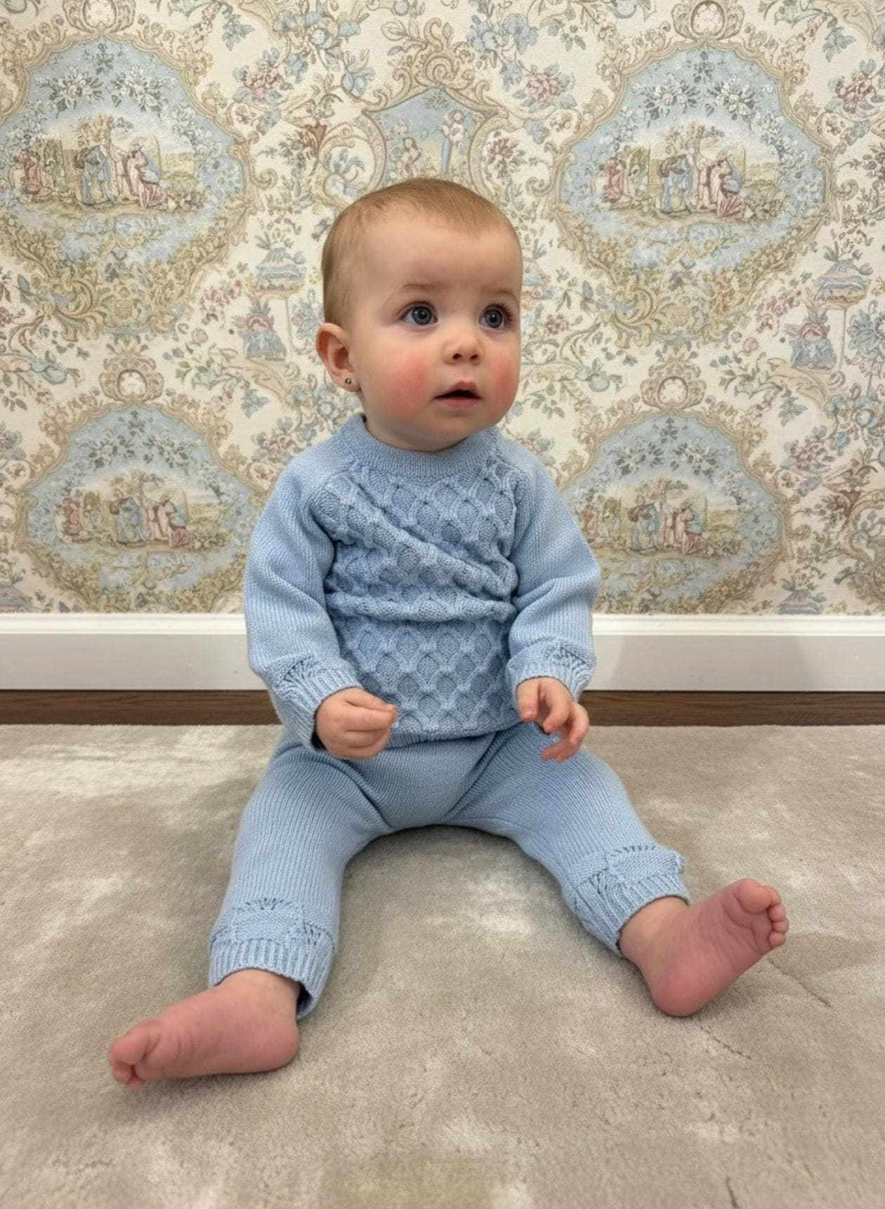 Carl Blue Knit Cotton Baby Set - Image 2