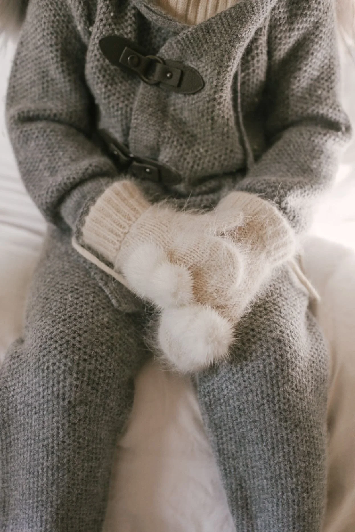Cashmere Cream Mittens with Poms - Image 8