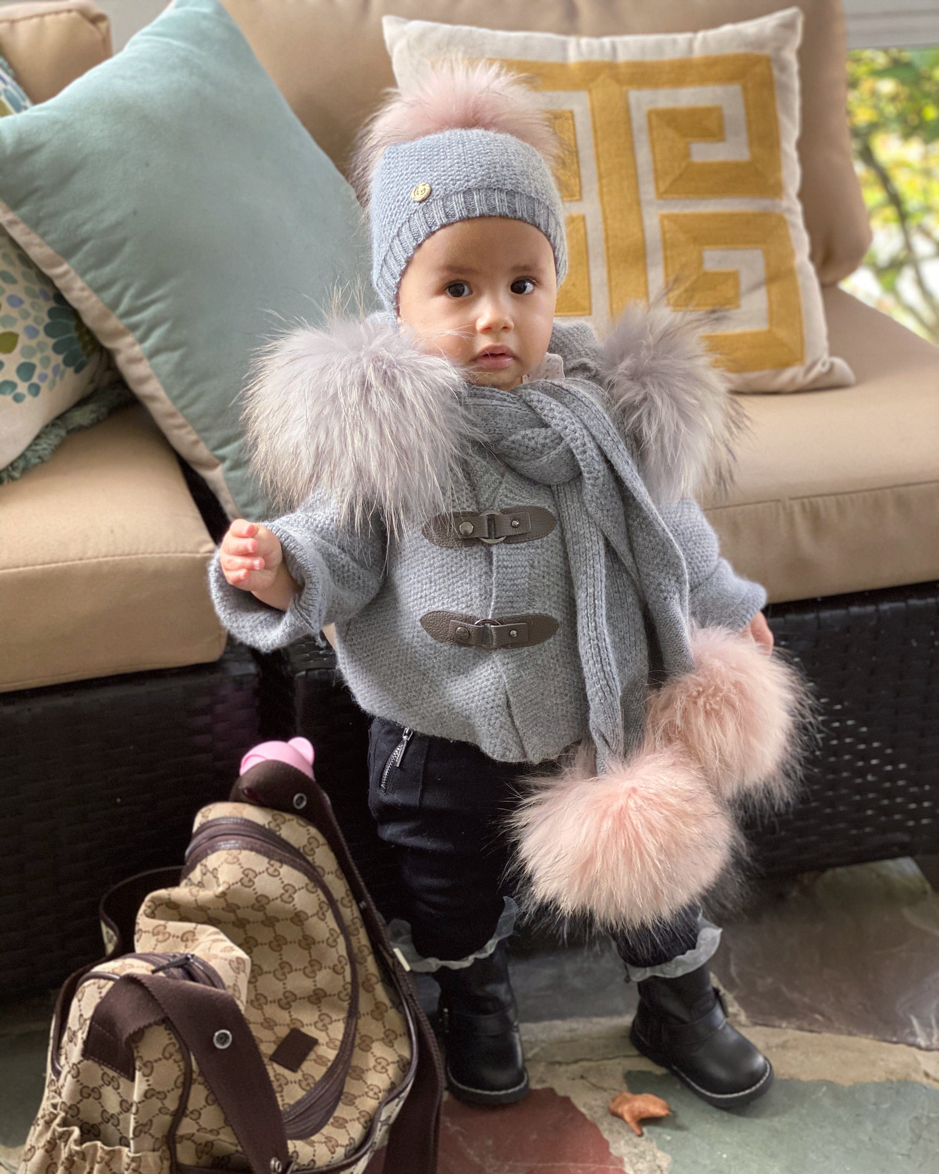 Honeycomb Grey Cashmere Pram Coat with Grey Trim - Image 11