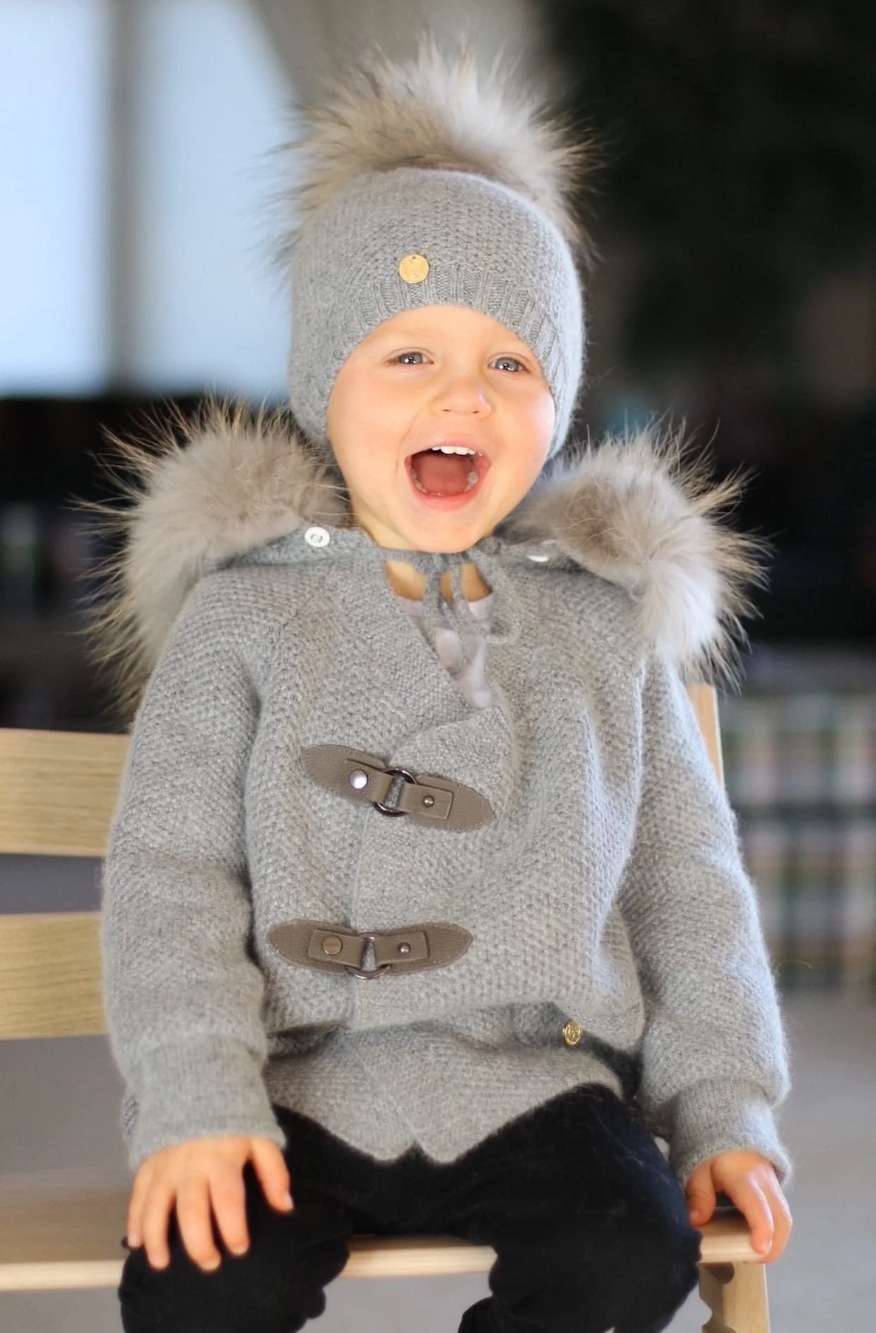 Honeycomb Grey Cashmere Pram Coat with Grey Trim - Image 12