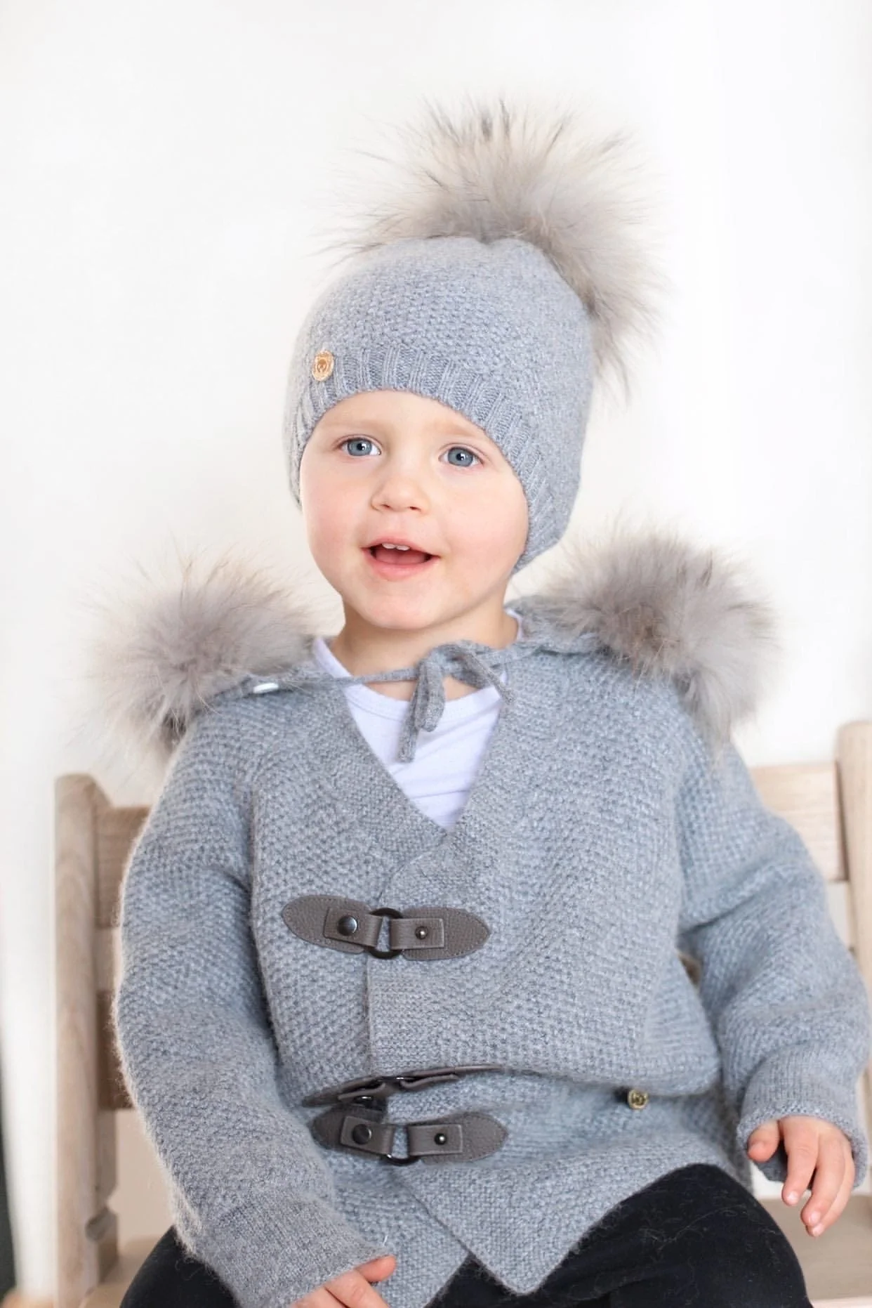 Honeycomb Grey Cashmere Pram Coat with Grey Trim - Image 13