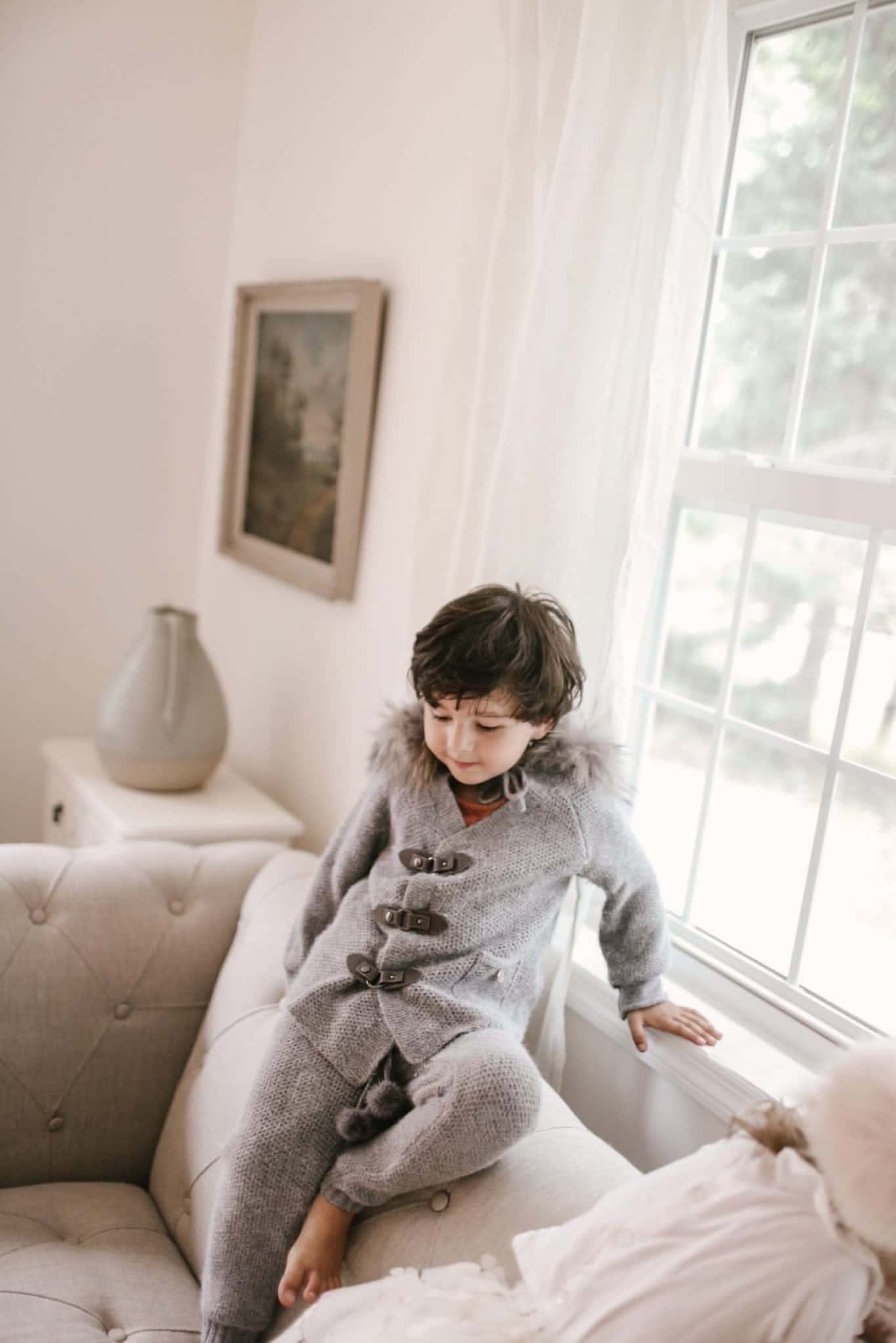 Honeycomb Grey Cashmere Pram Coat with Grey Trim - Image 16
