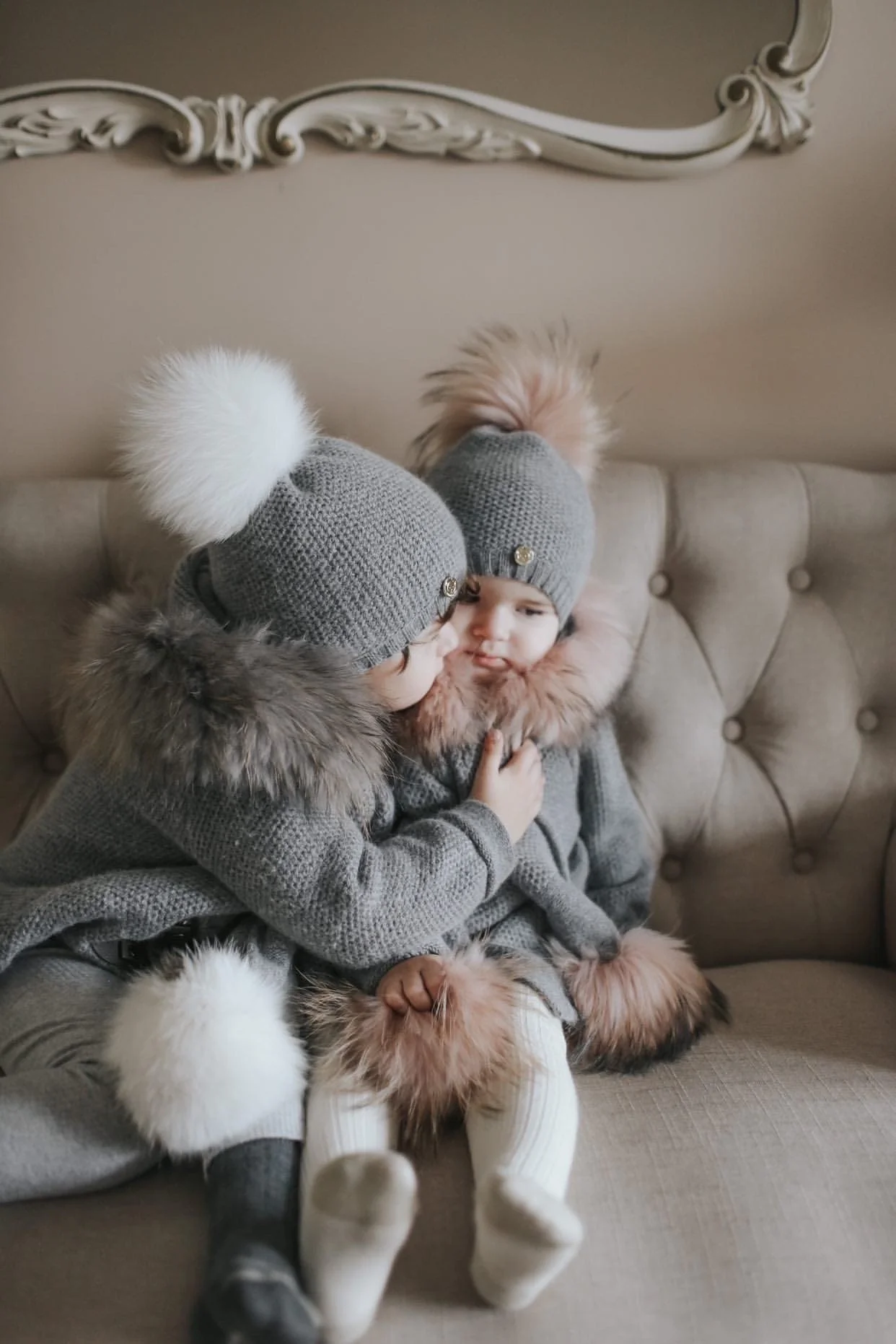 Honeycomb Grey Cashmere Pram Coat with Grey Trim - Image 4