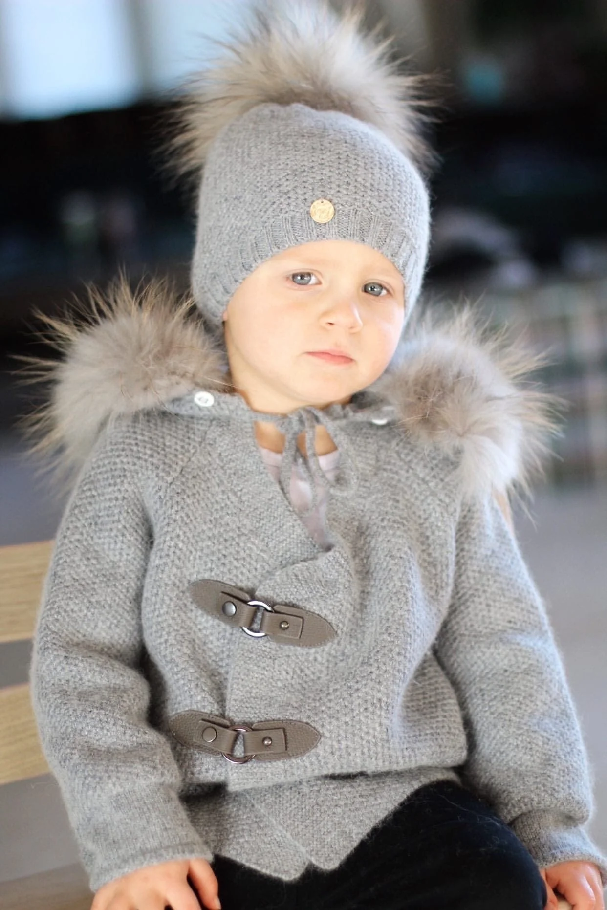 Honeycomb Grey Cashmere Pram Coat with Grey Trim - Image 5