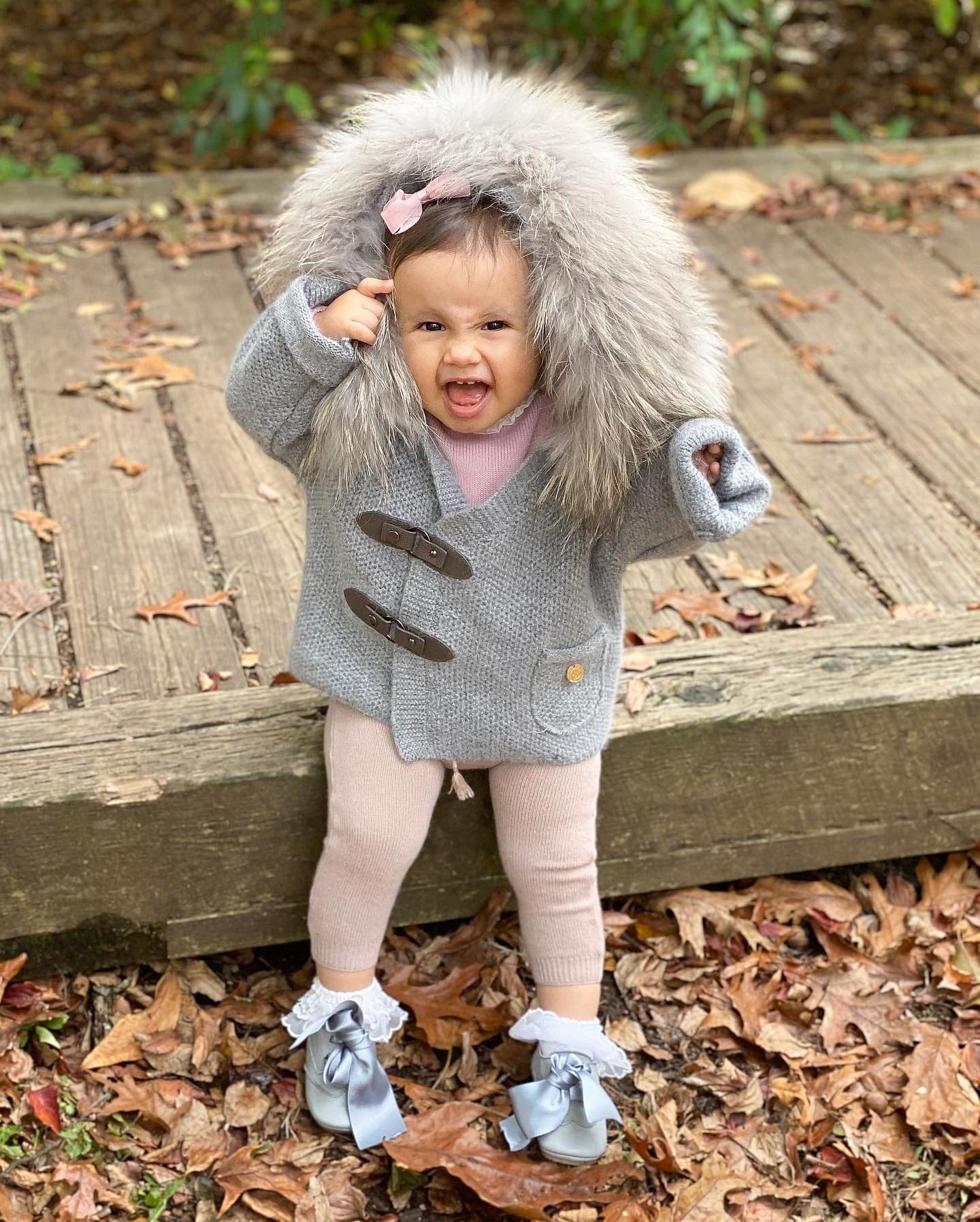 Honeycomb Grey Cashmere Pram Coat with Grey Trim - Image 6