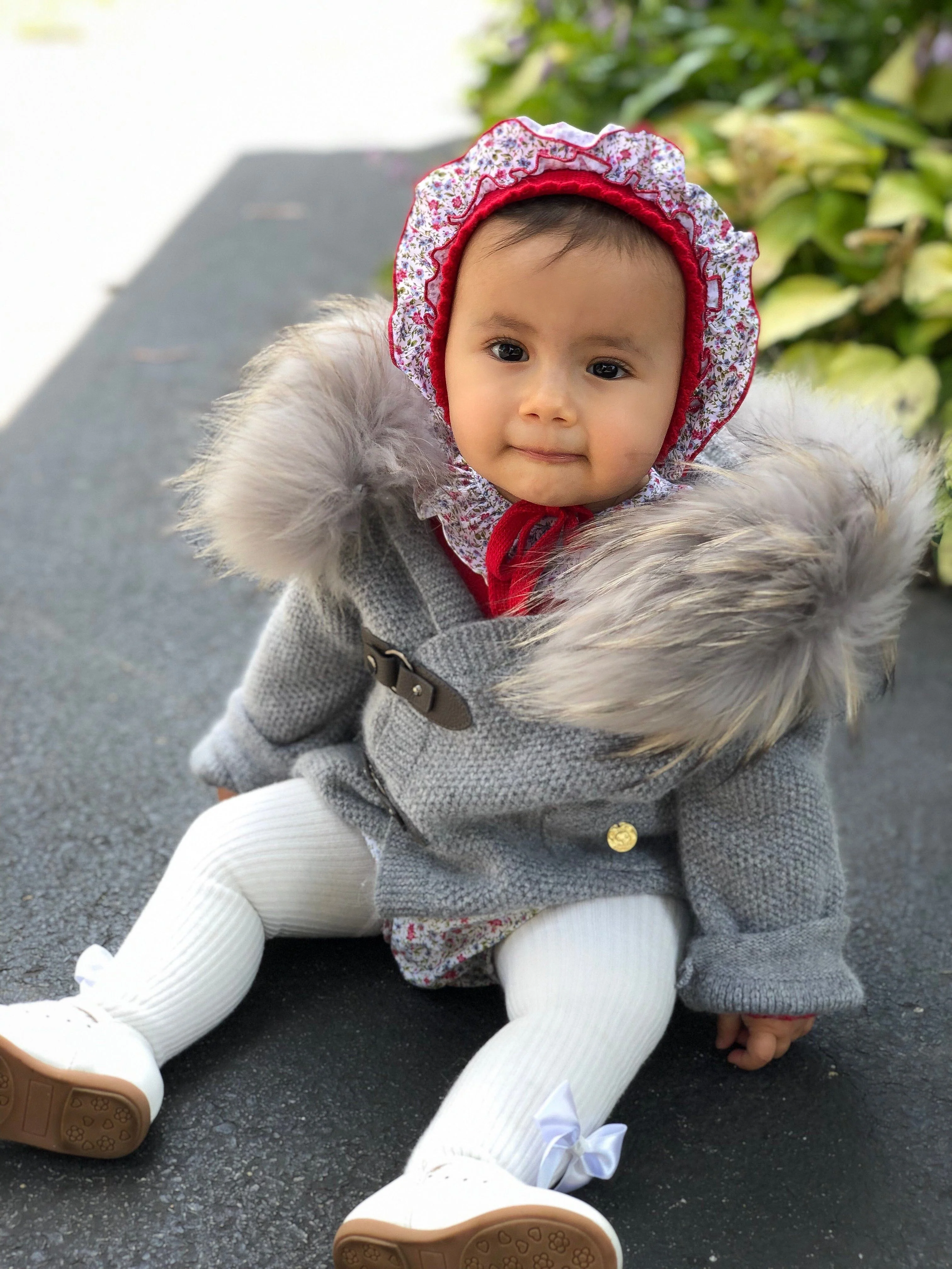 Honeycomb Grey Cashmere Pram Coat with Grey Trim - Image 7
