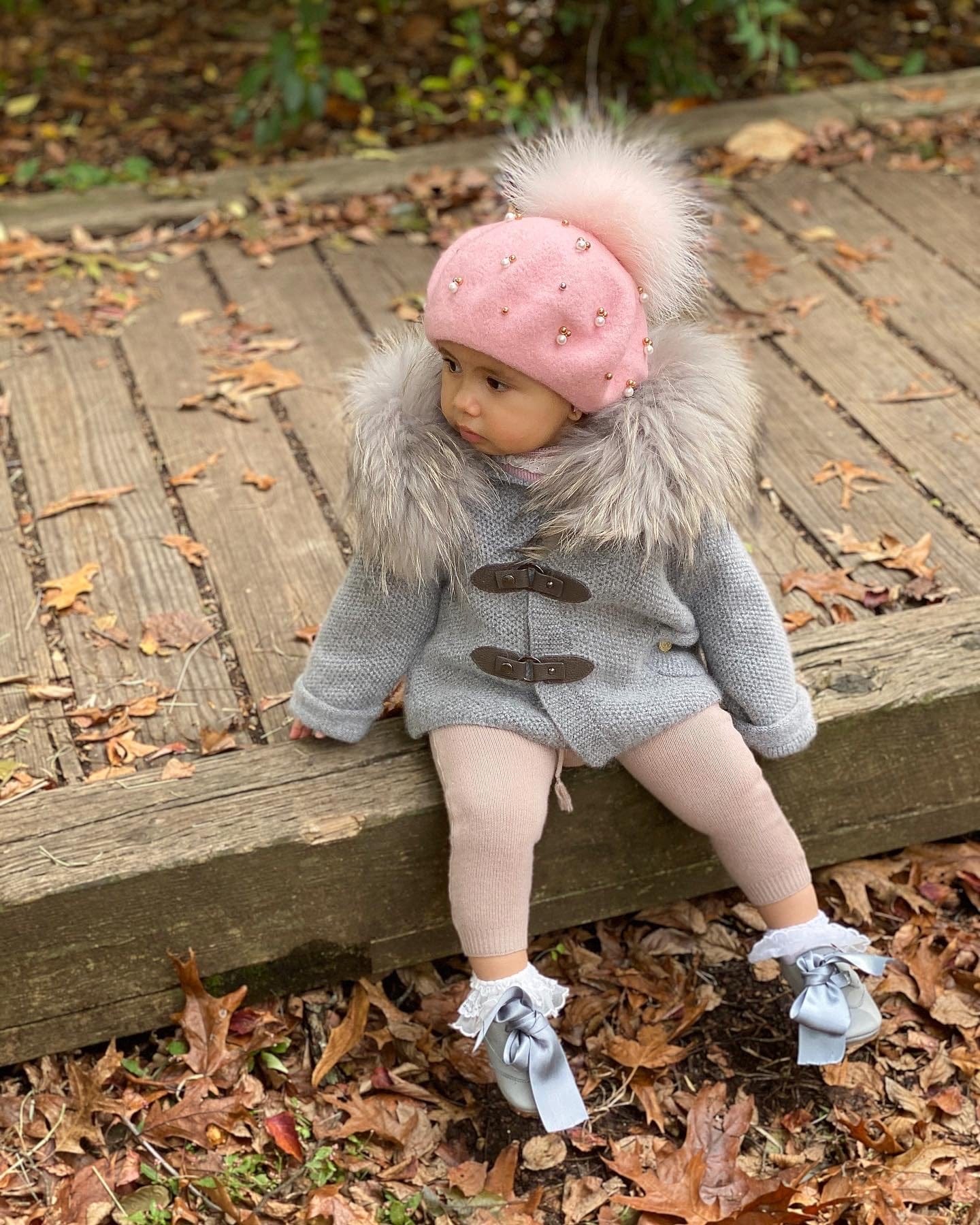 Honeycomb Grey Cashmere Pram Coat with Grey Trim - Image 9