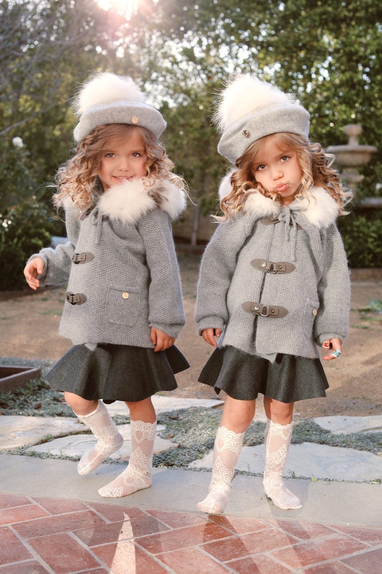Honeycomb Grey Cashmere Pram Coat with White Print Trim - Image 12