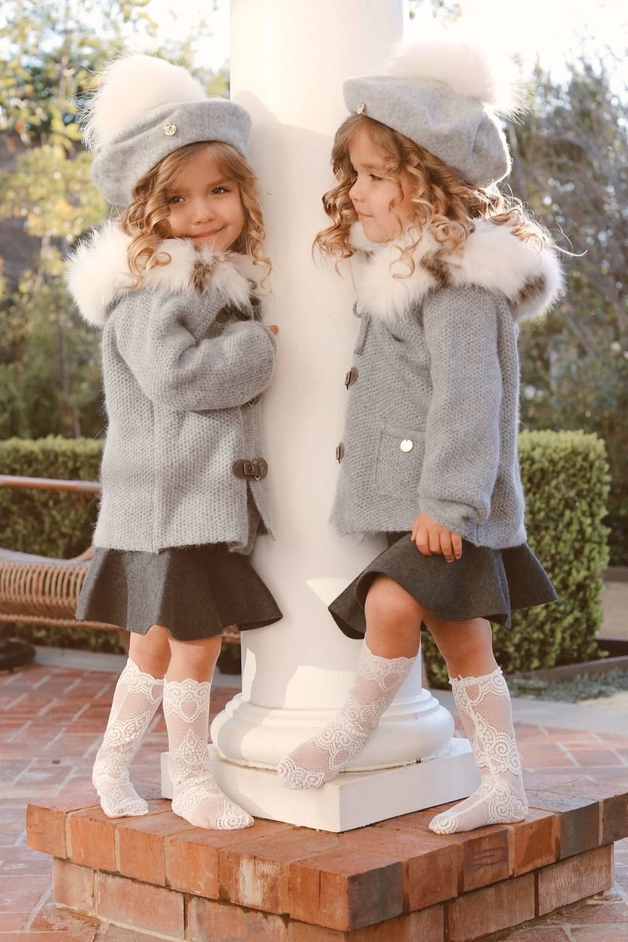 Honeycomb Grey Cashmere Pram Coat with White Print Trim - Image 7