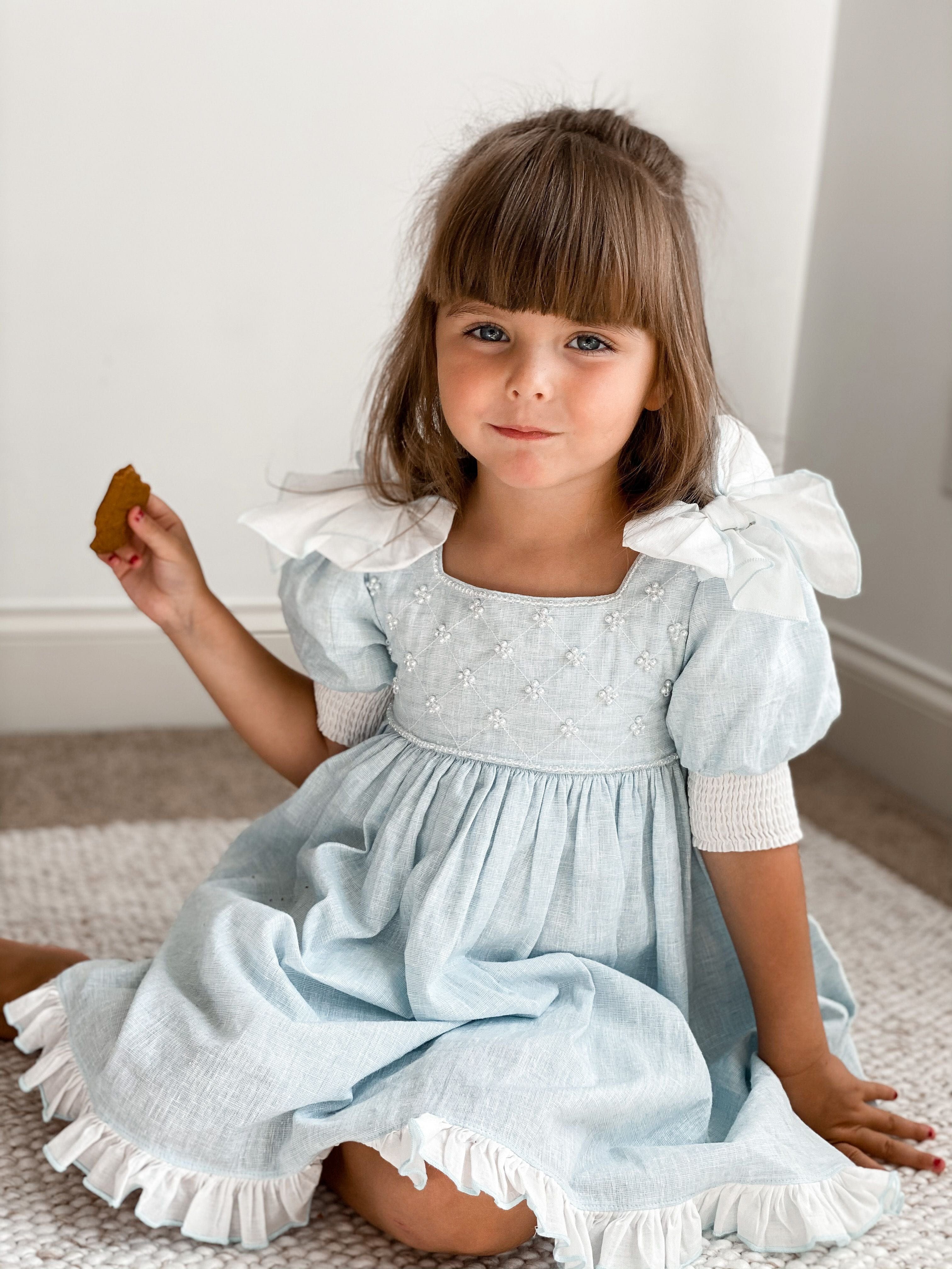 Charlotte Baby Blue Linen Dress - Image 5