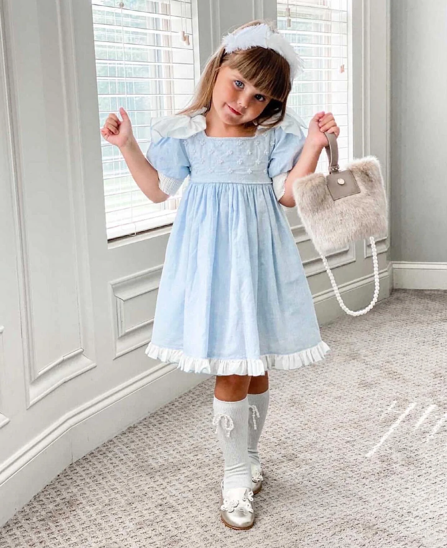Charlotte Baby Blue Linen Dress - Image 9