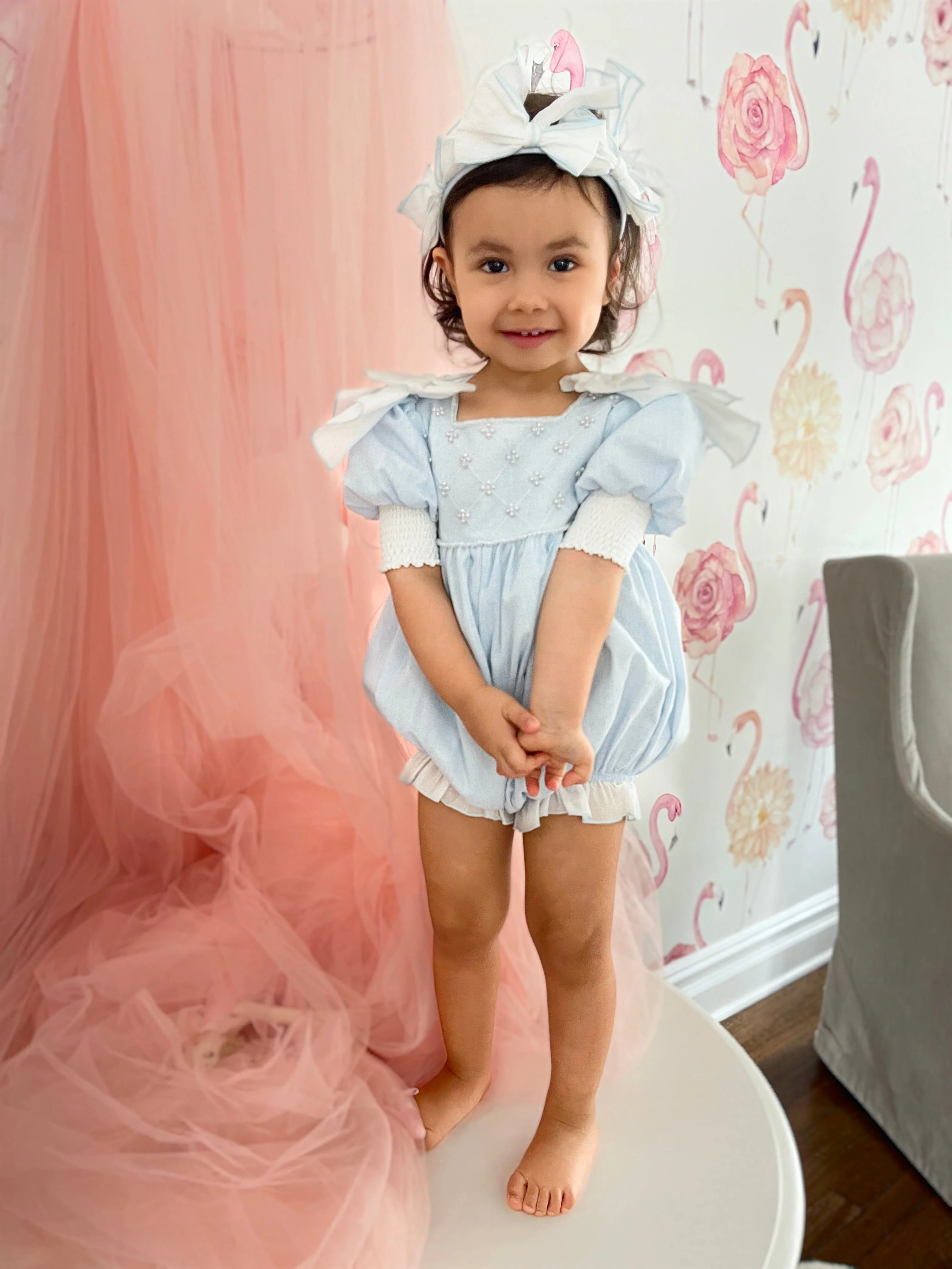 Charlotte Baby Blue Linen Romper - Image 11