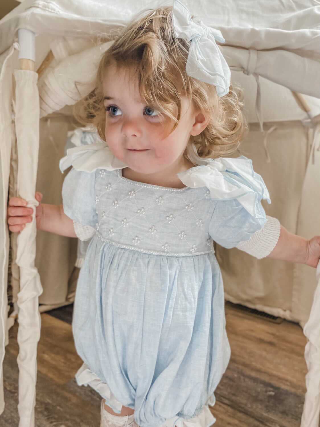 Charlotte Baby Blue Linen Romper - Image 12