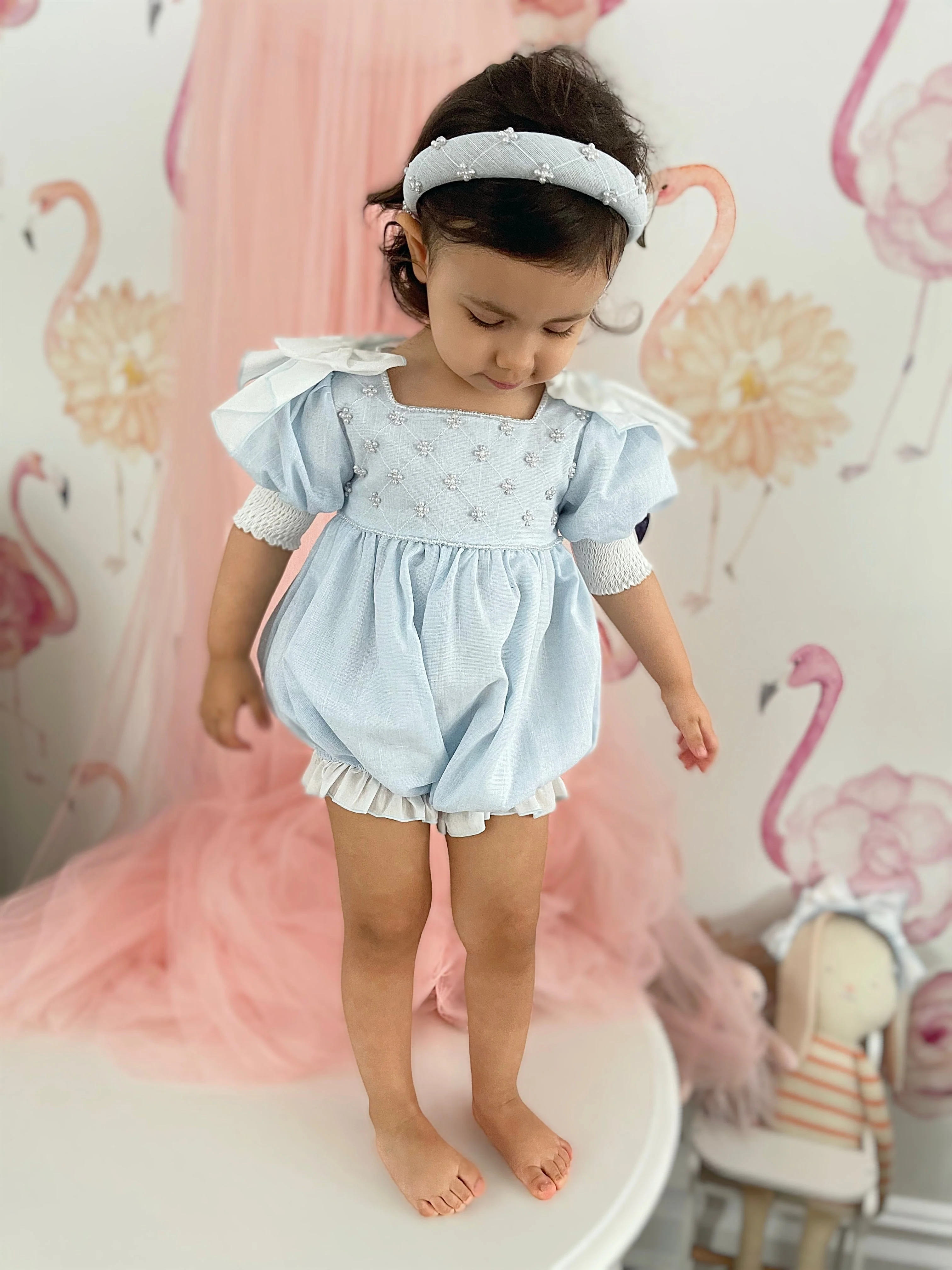 Charlotte Baby Blue Linen Romper - Image 15