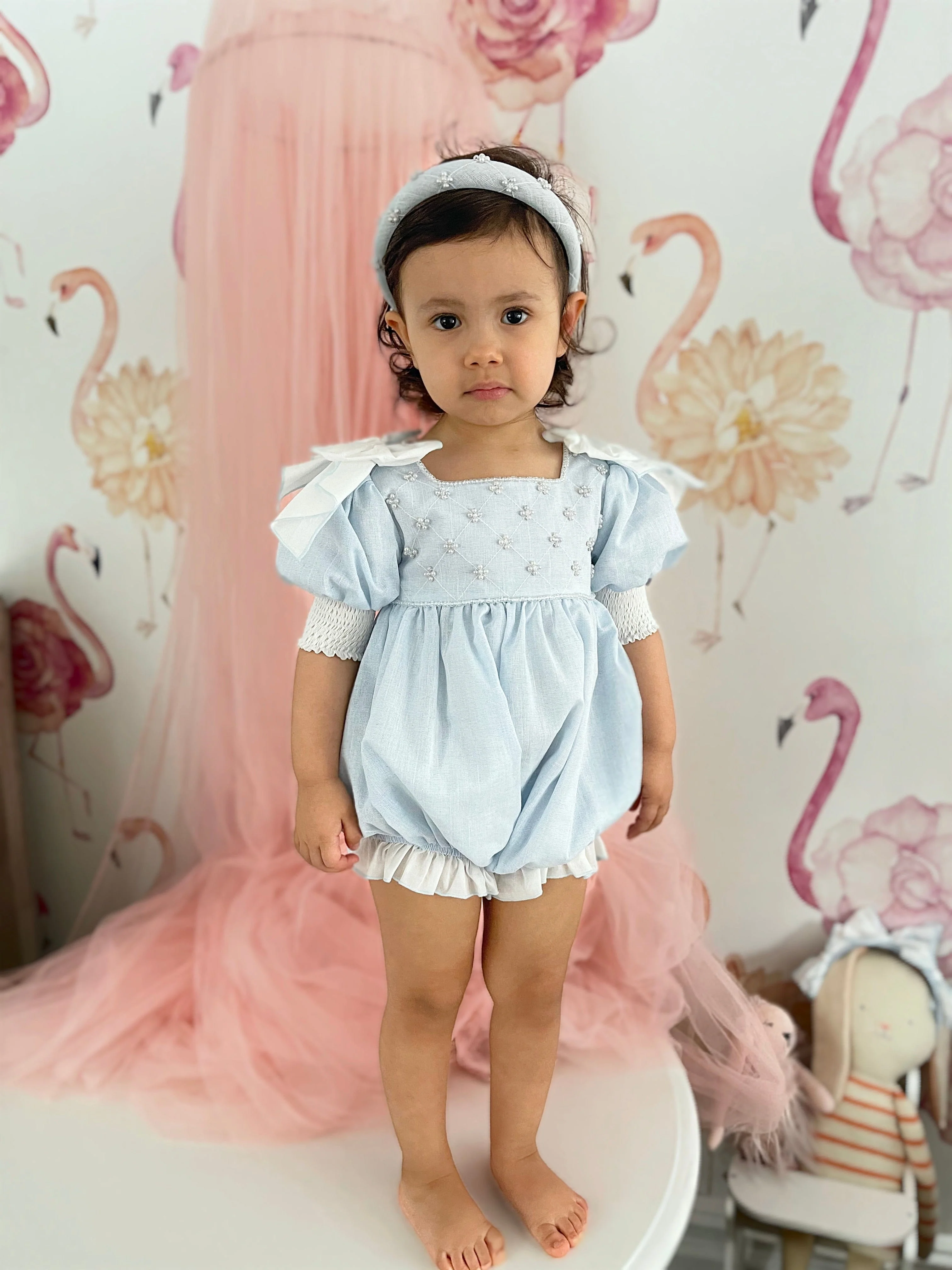 Charlotte Baby Blue Linen Romper - Image 21