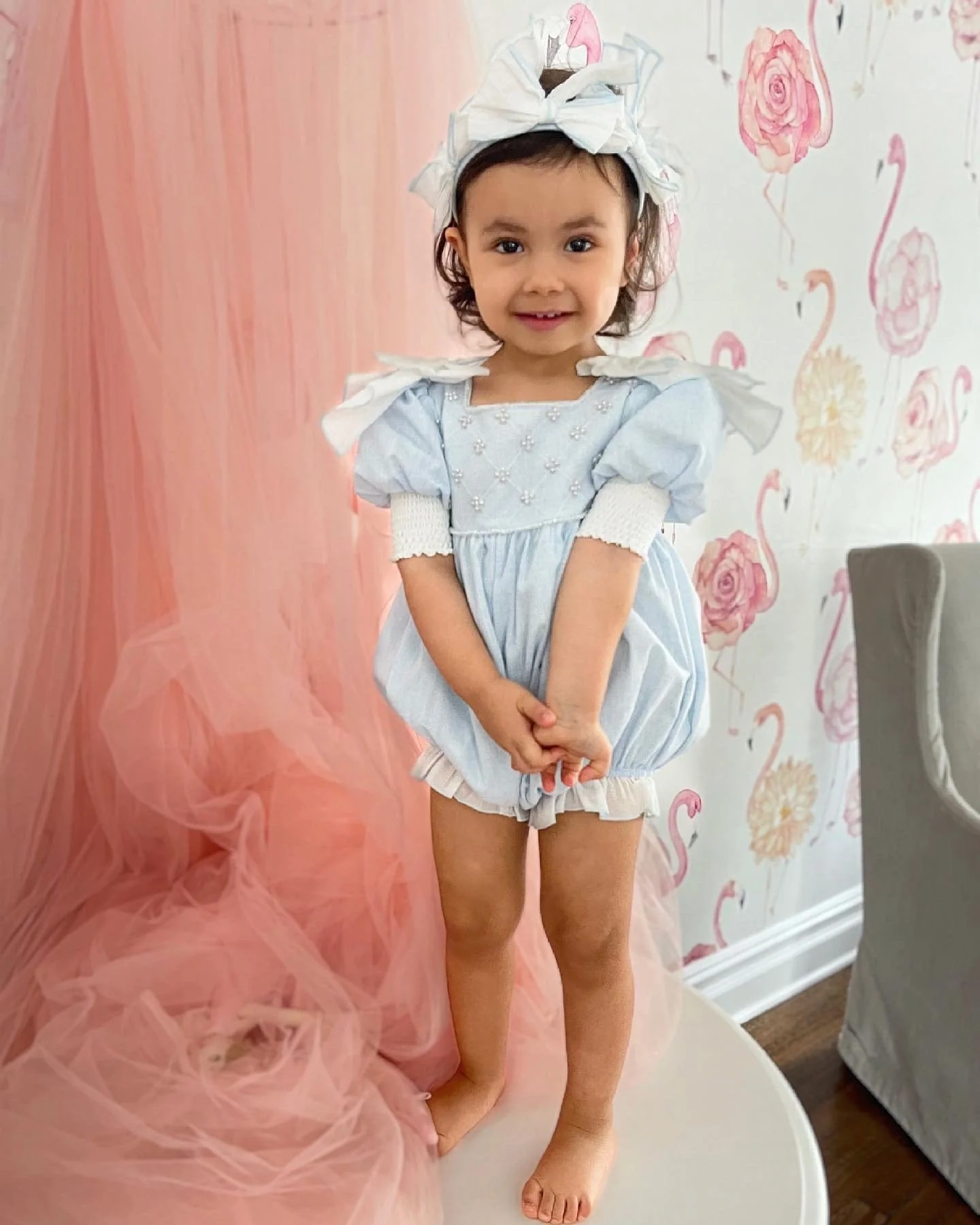 Charlotte Baby Blue Linen Romper - Image 22