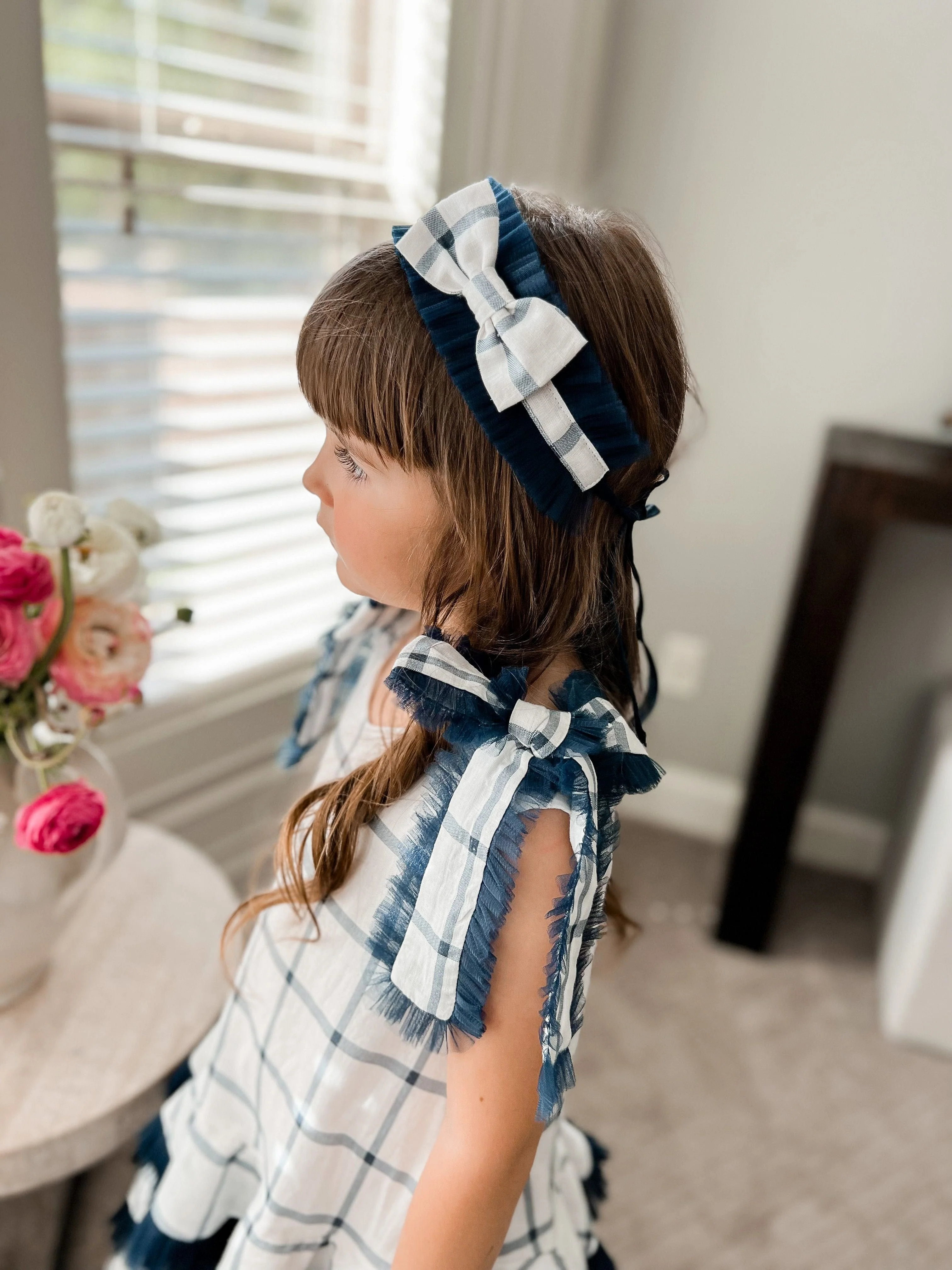 Checkered Linen Hair Sash - Image 3