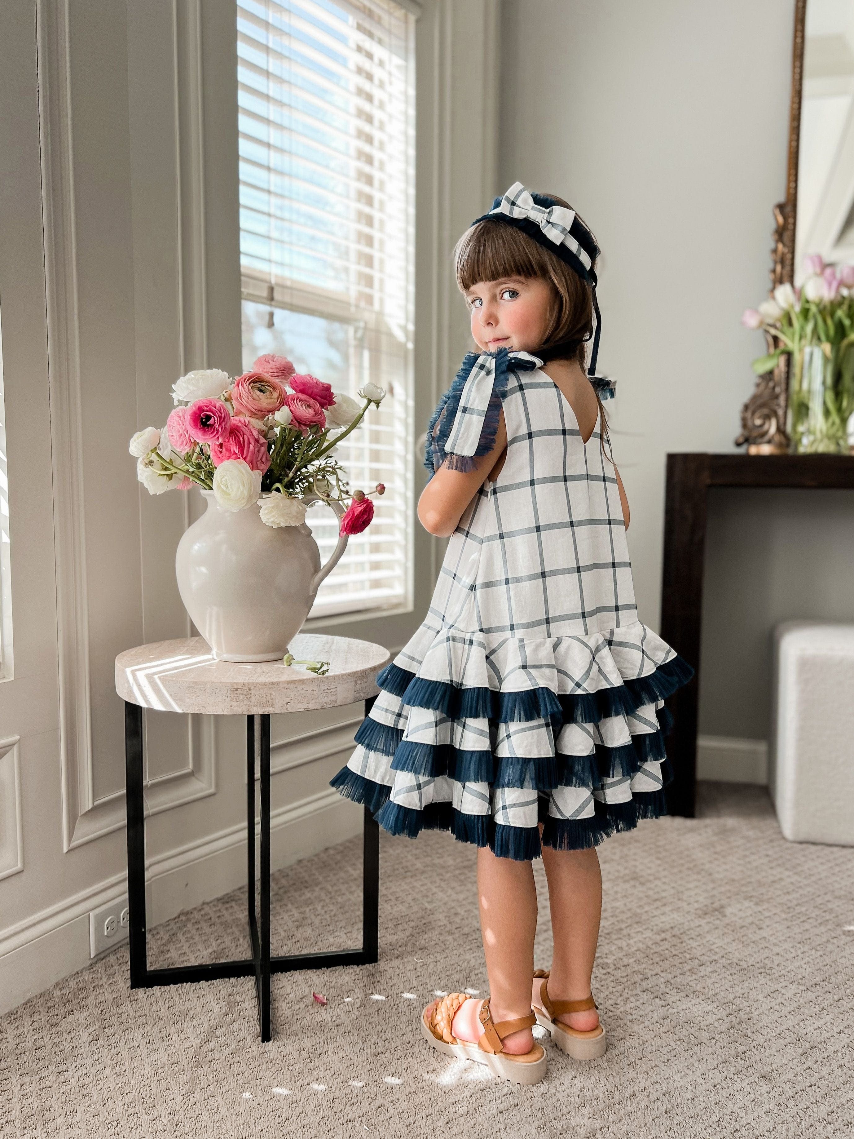 Checkered Linen Hair Sash - Image 4