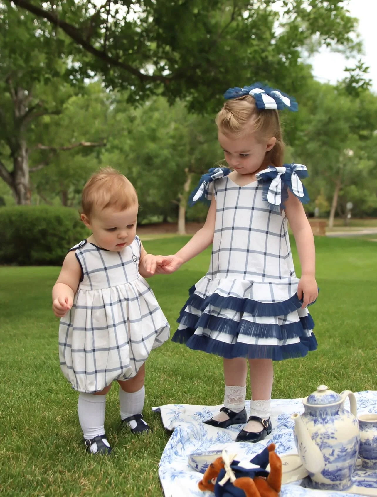 Checkered Linen Baby Boy Romper - Image 3