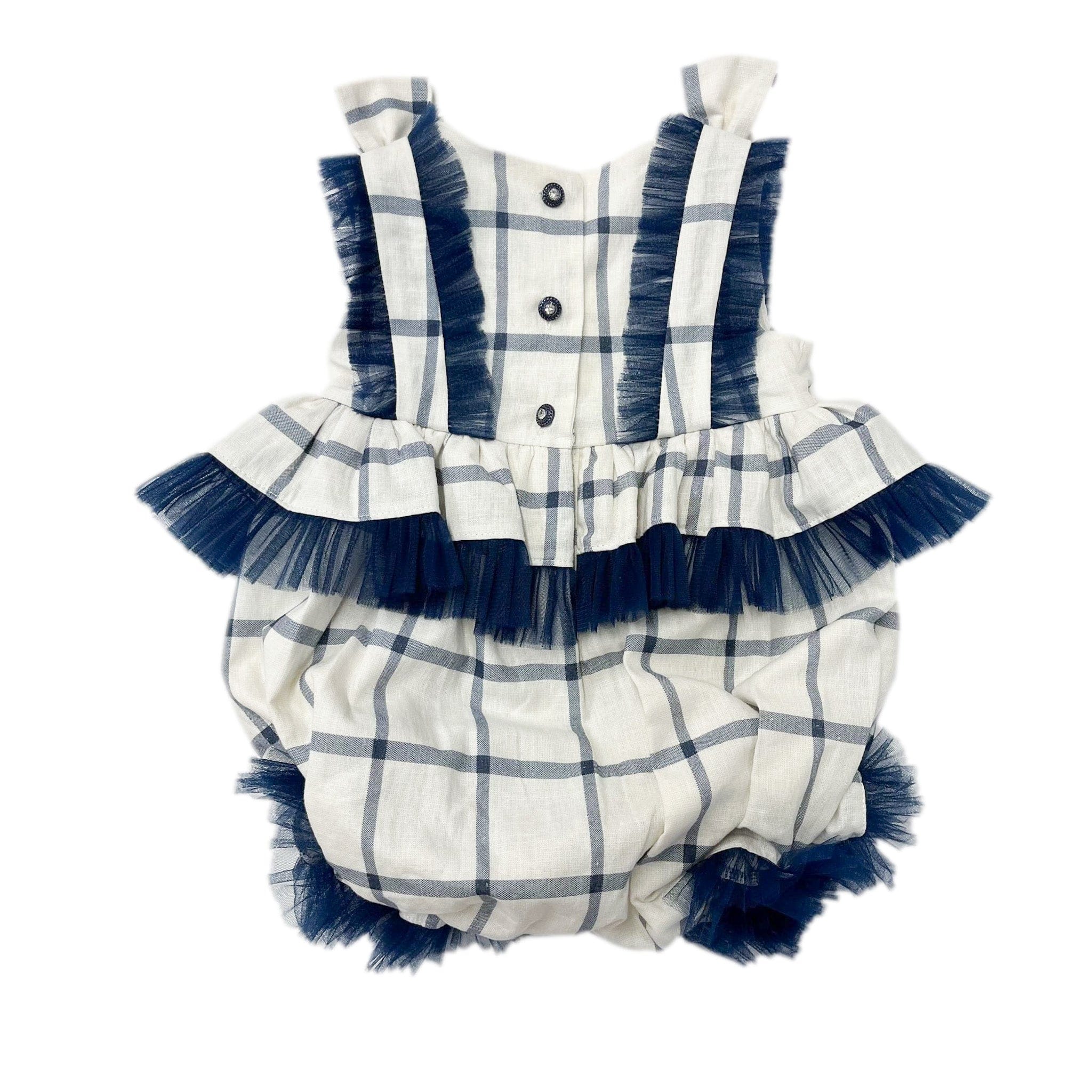 Checkered Linen Ruffle Romper - Image 2