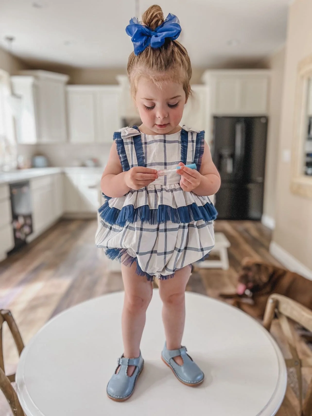 Checkered Linen Ruffle Romper - Image 3