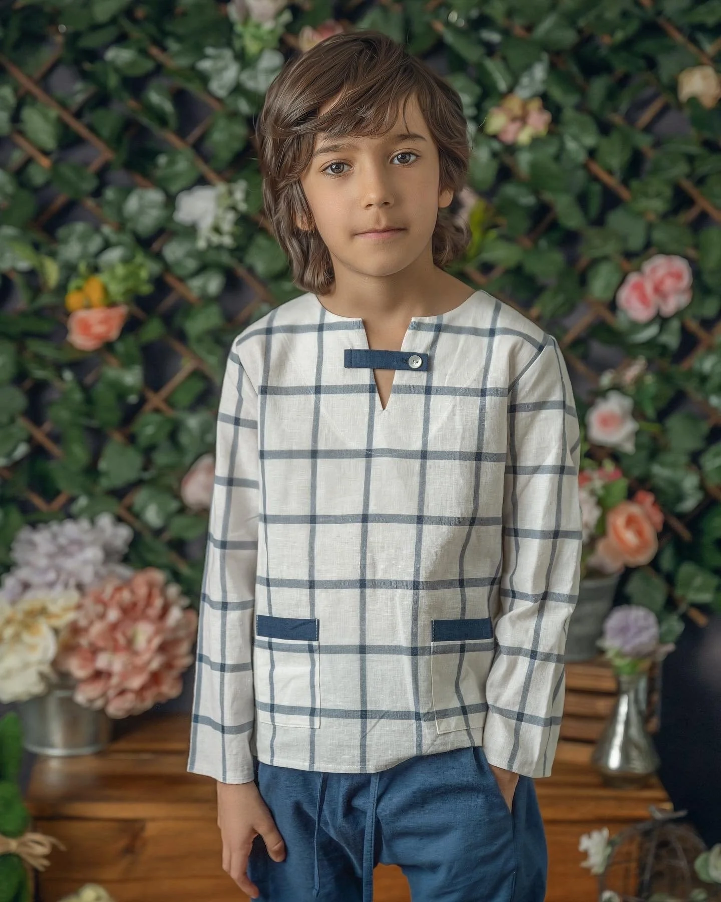 Checkered Linen Top and Pants Set - Image 3