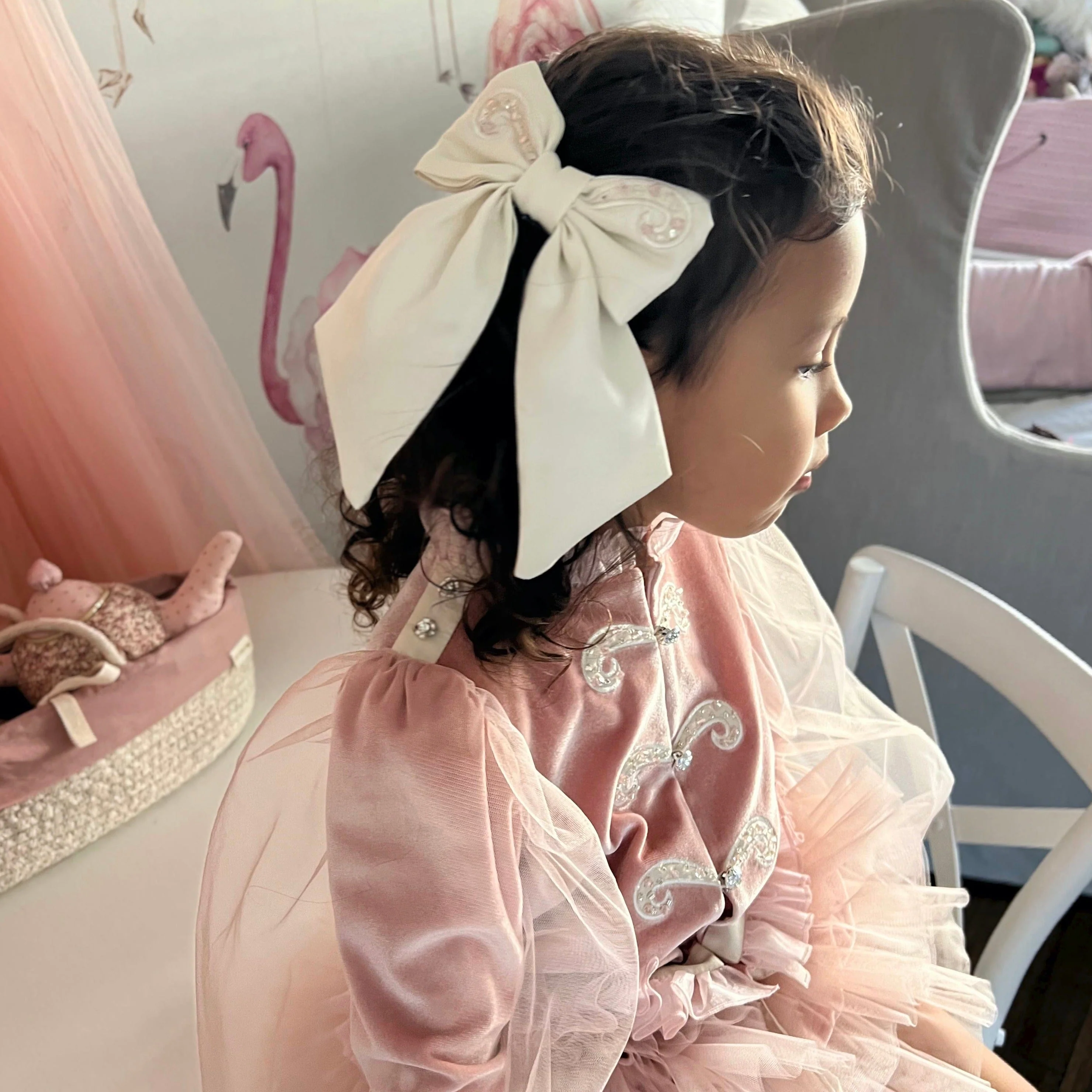Clara Ivory Satin Hair Bow - Image 2
