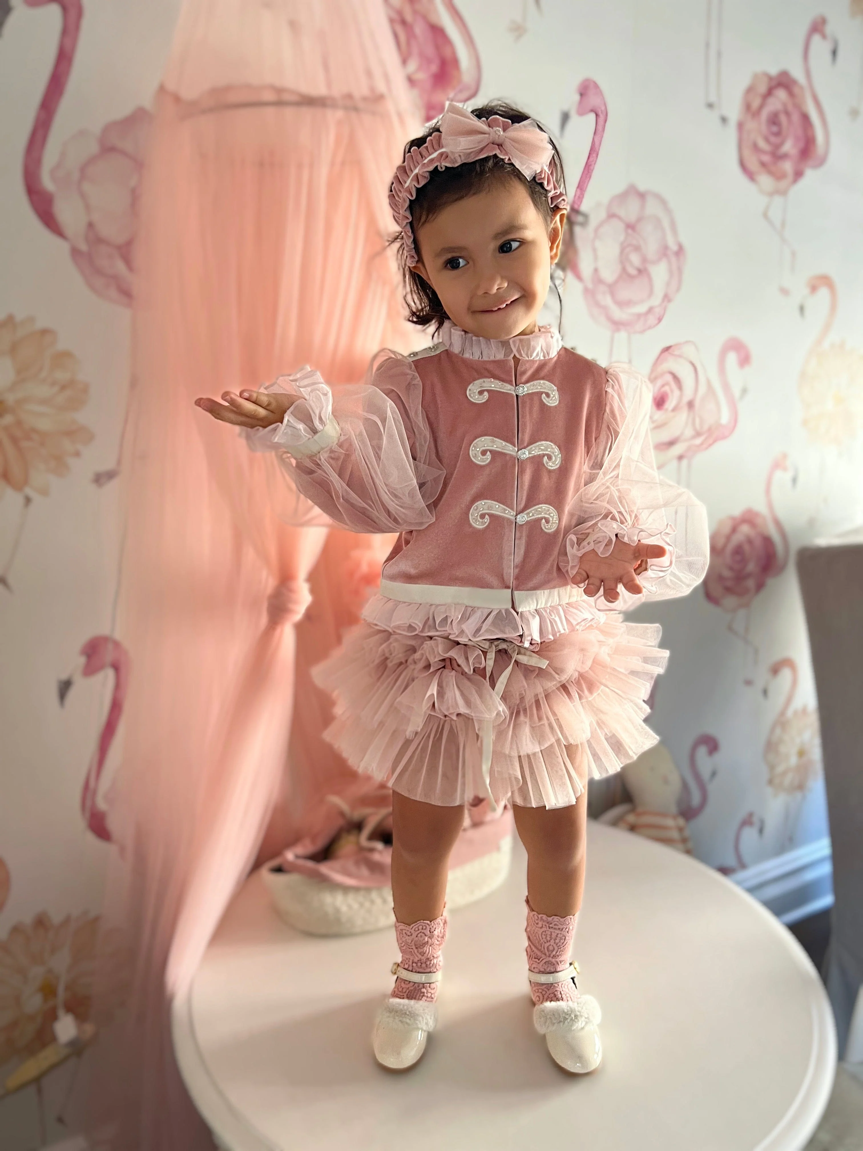 Clara Pink Velour Jacket and Bloomers Set - Image 11
