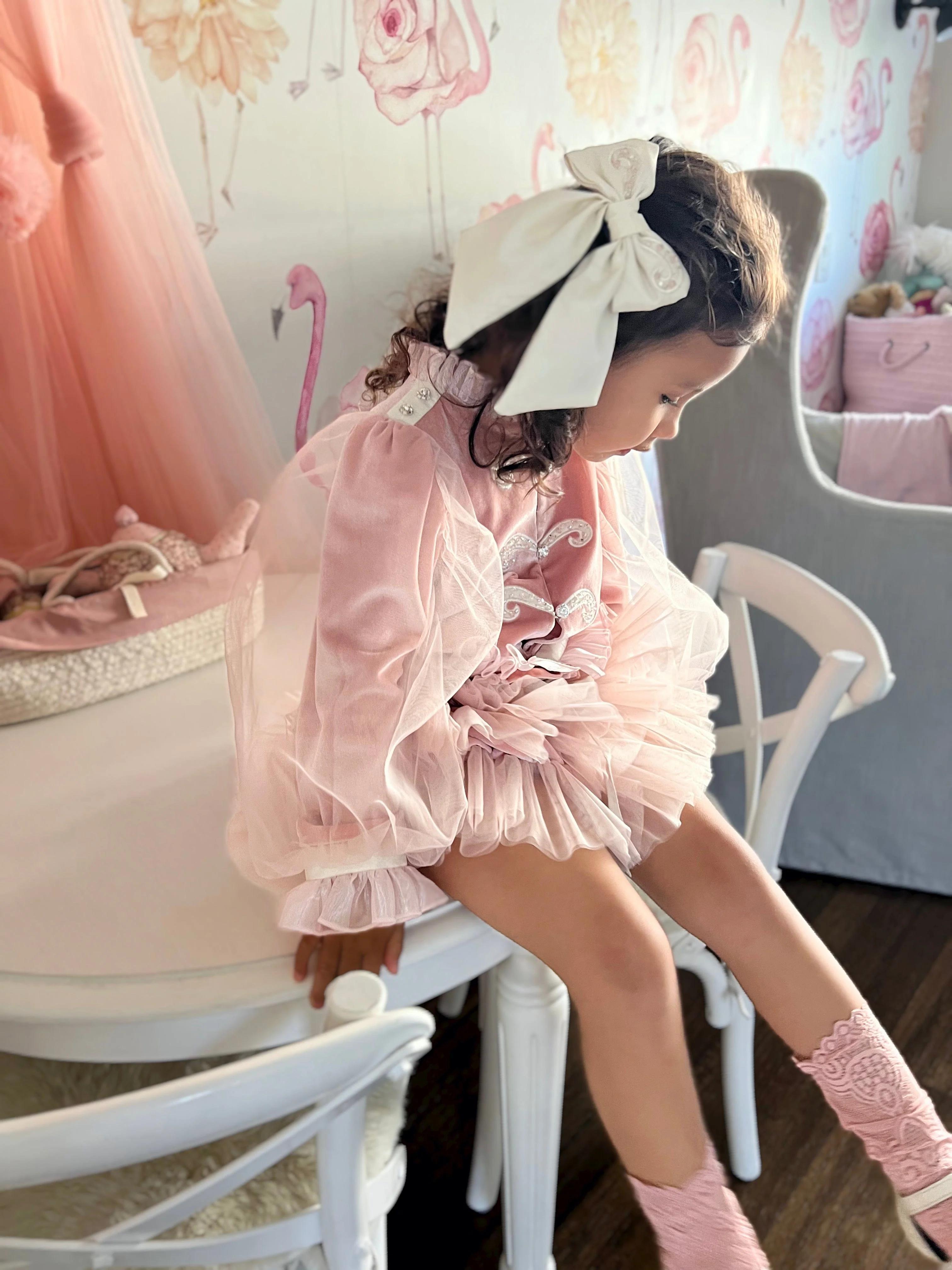 Clara Pink Velour Jacket and Bloomers Set - Image 6