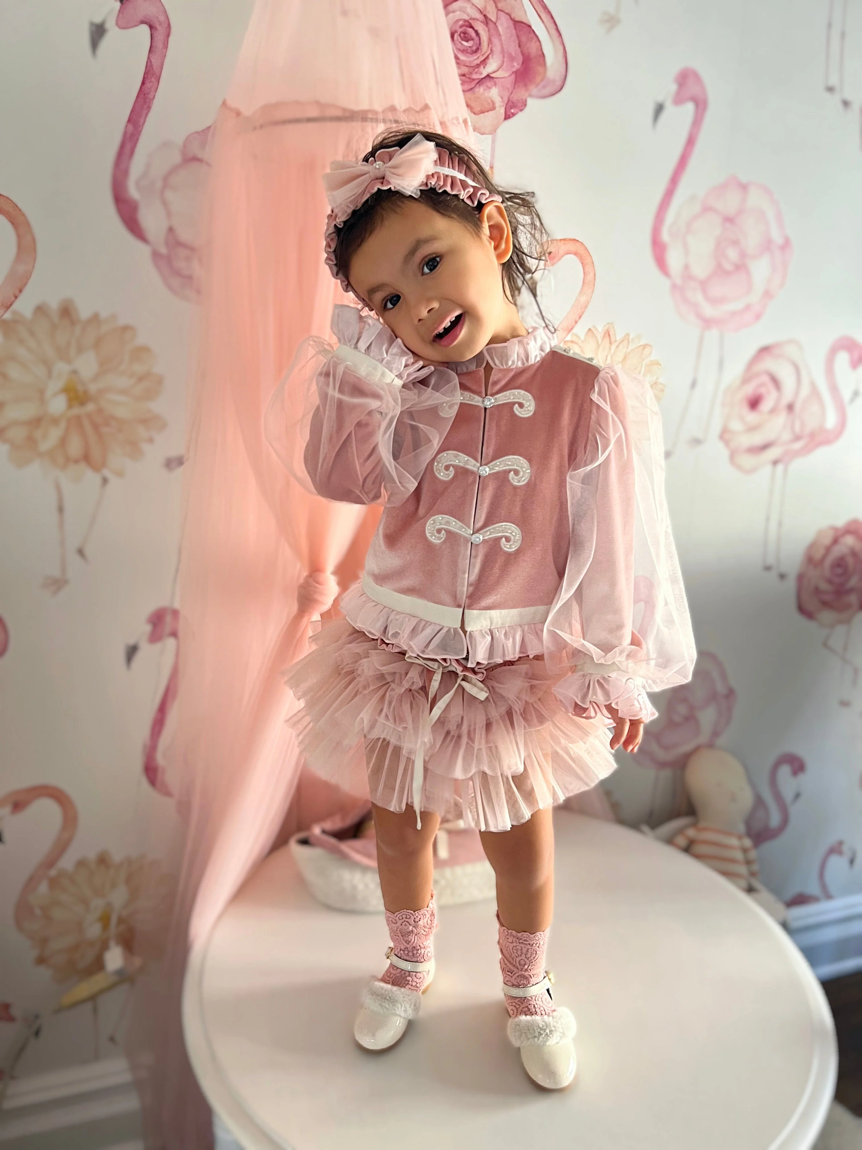 Clara Pink Velour Jacket and Bloomers Set - Image 7