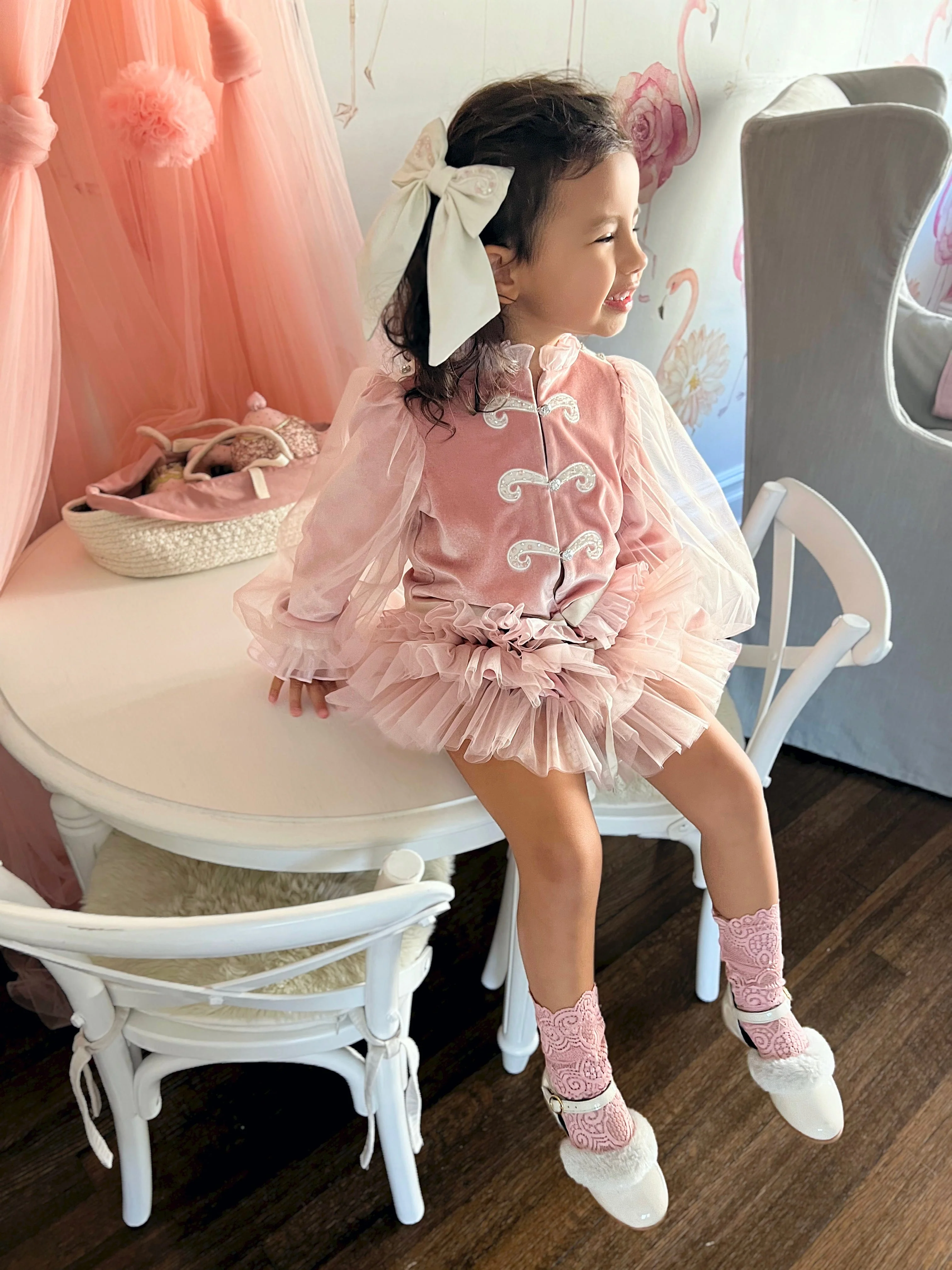 Clara Pink Velour Jacket and Bloomers Set - Image 8