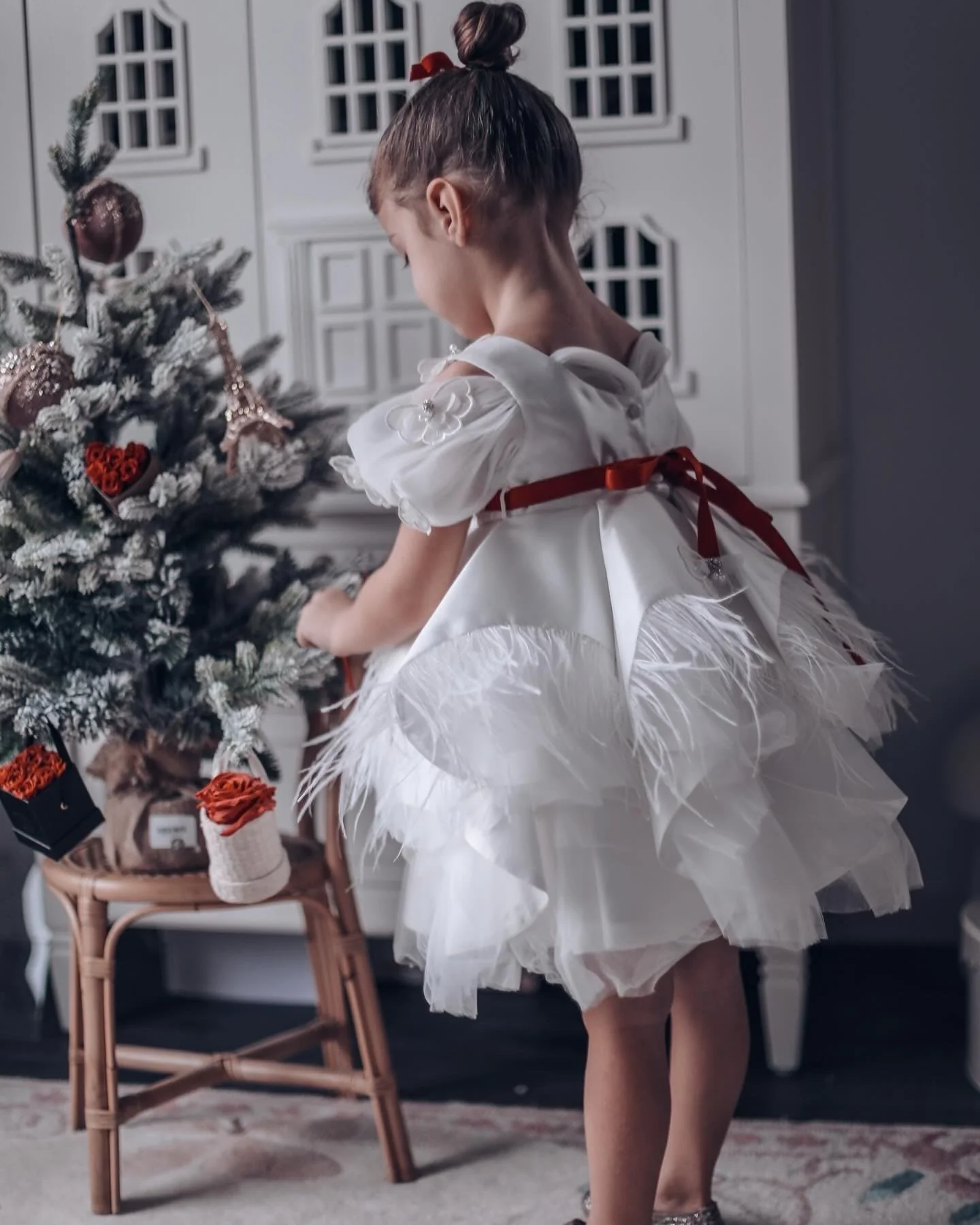 Constanza White Ceremony Dress with Red Bow - Image 11