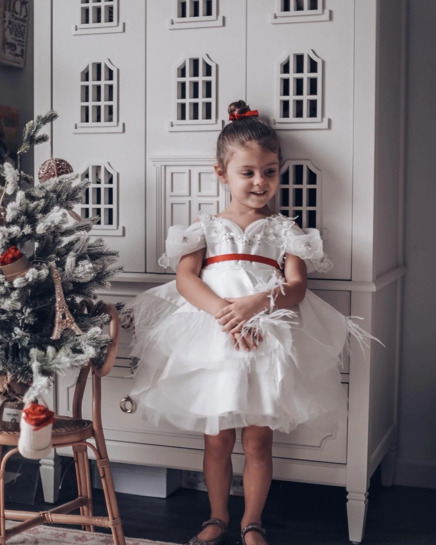 Constanza White Ceremony Dress with Red Bow - Image 12