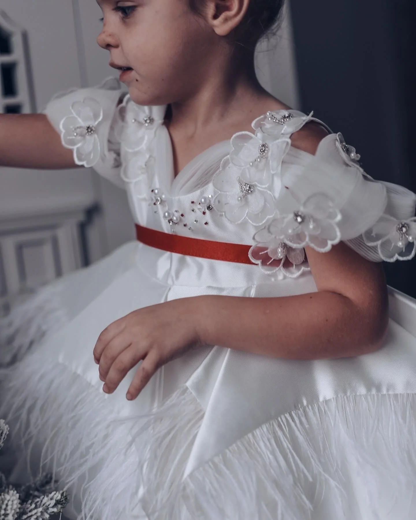 Constanza White Ceremony Dress with Red Bow - Image 13